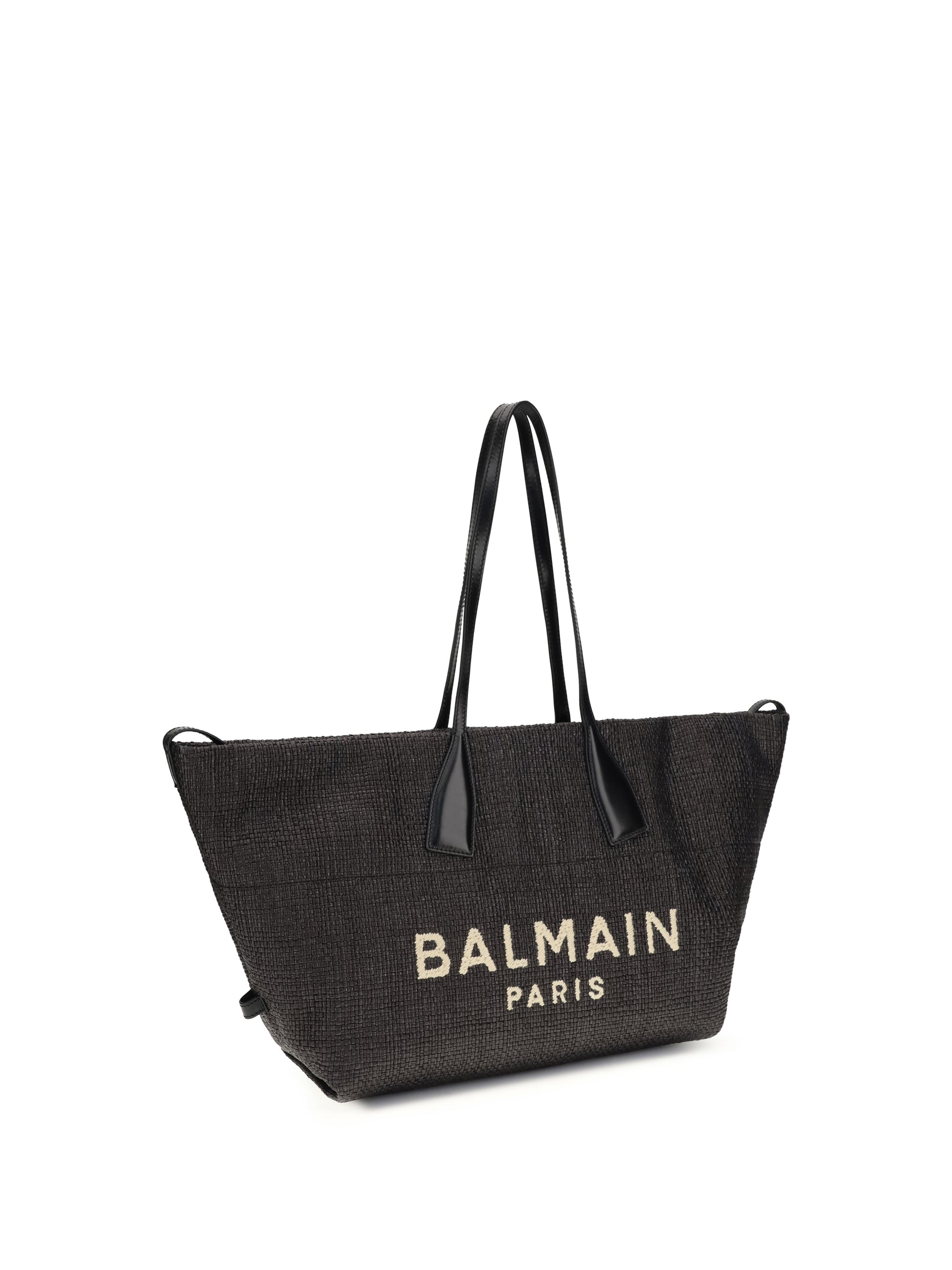 Balmain Women Track Shoulder Bag In Leather And Raffia BALMAIN