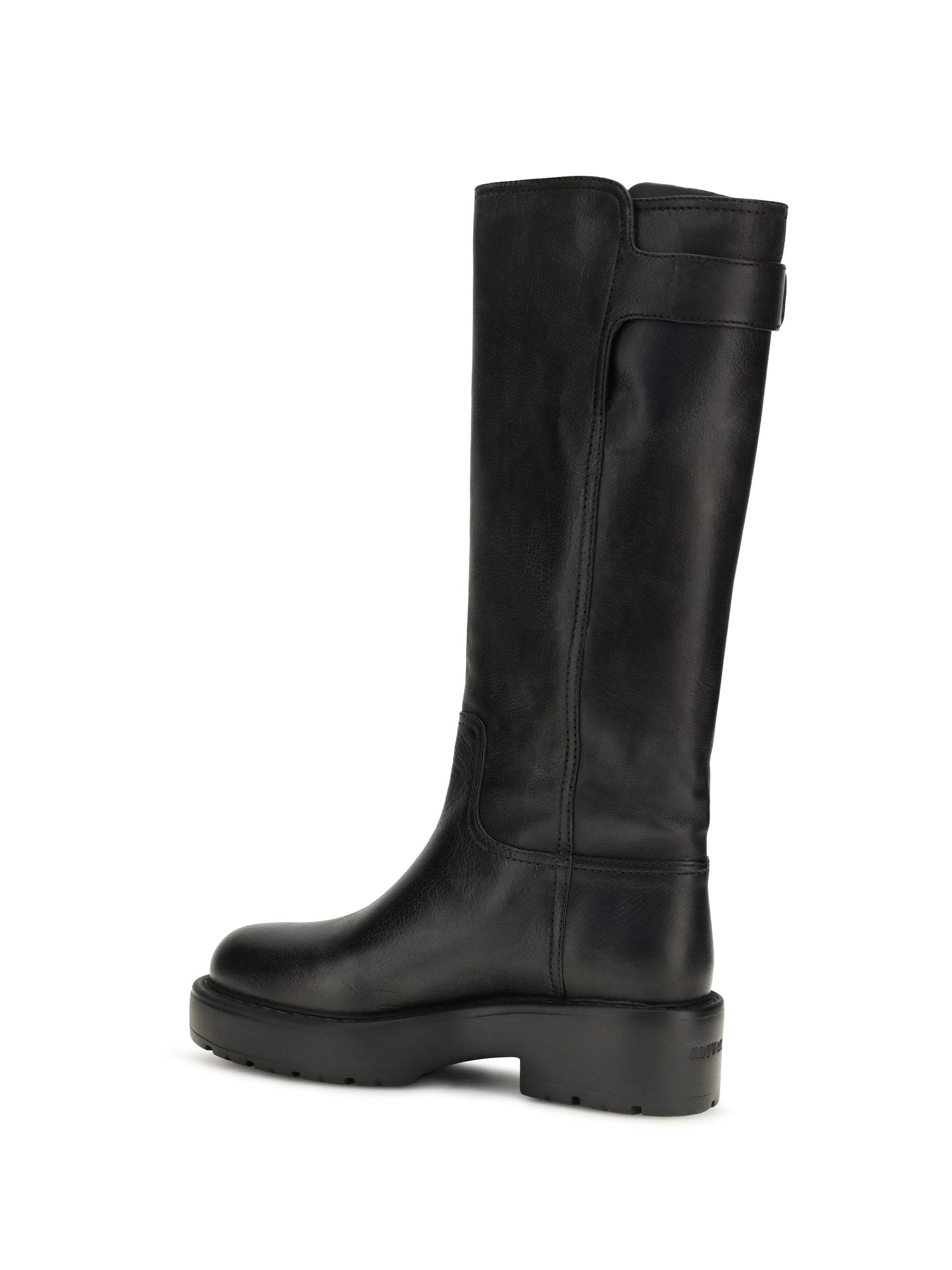 Miu Miu Women Leather Knee-High Boots With Buckle Detail MIU MIU
