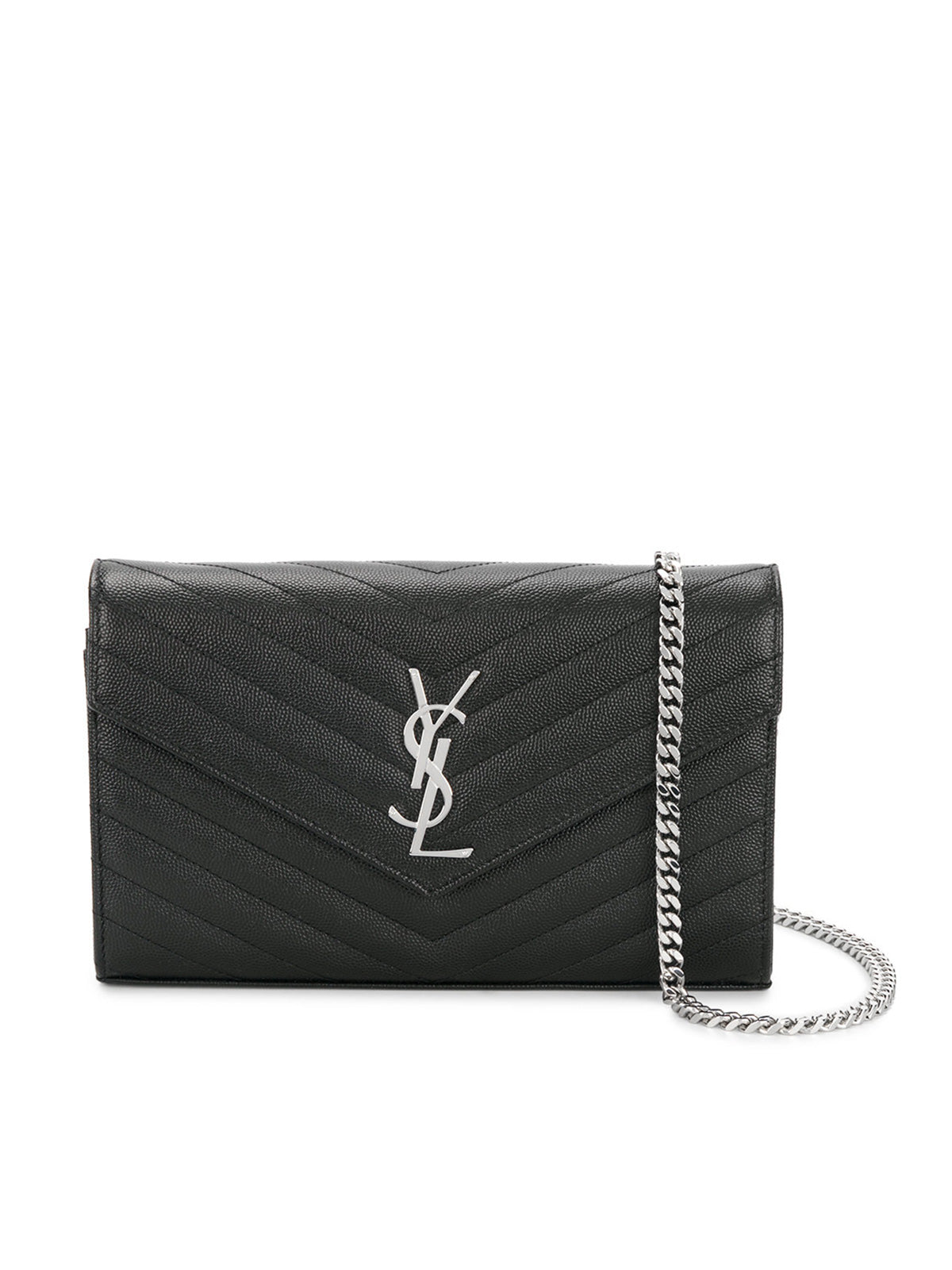 Saint Laurent Women Classic Cassandre Chain Wallet In Grain De Poudre Leather