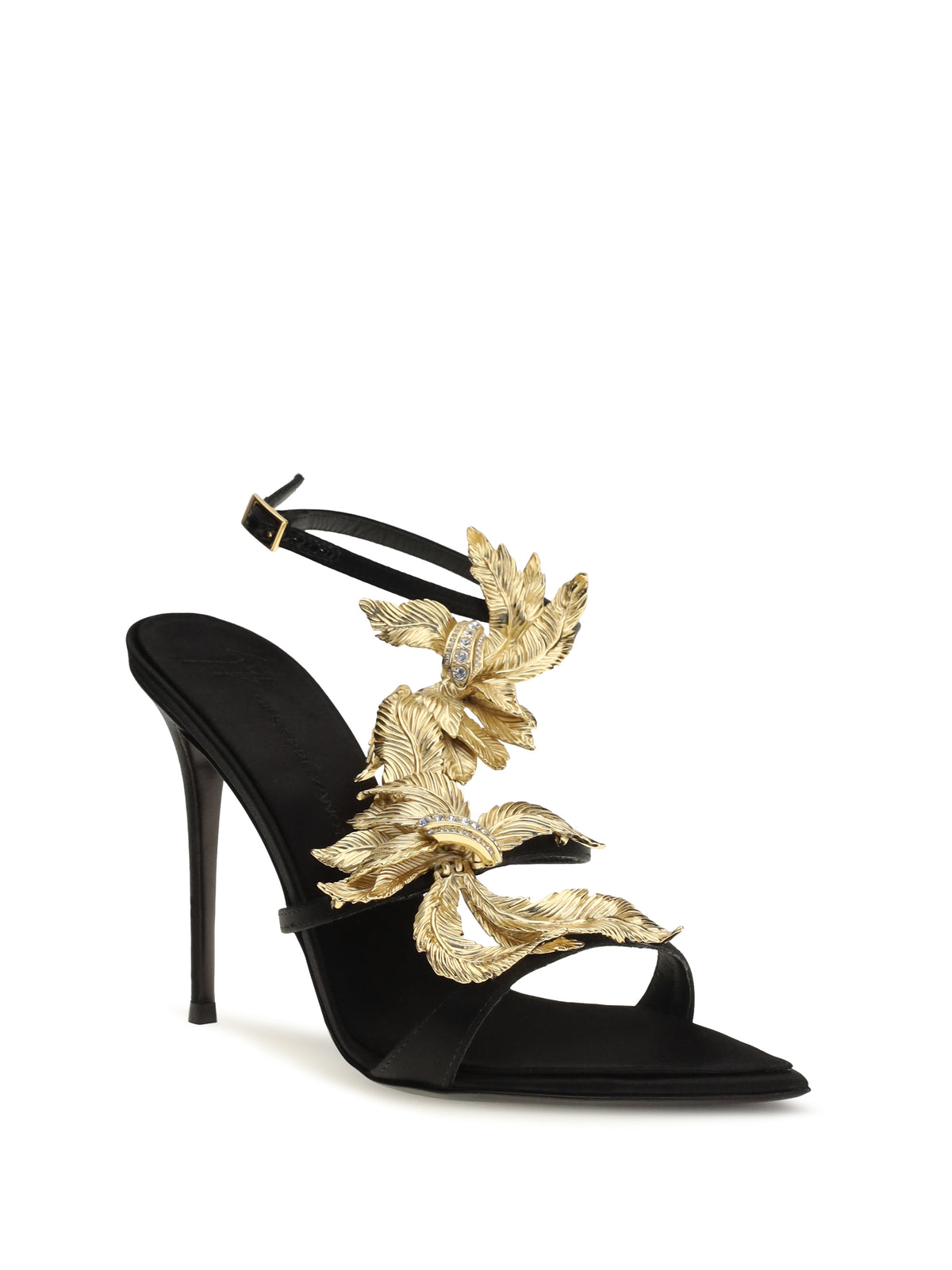Giuseppe Zanotti Women Incanto Silk Satin Sandals With Foliage Jewel Detail GIUSEPPE ZANOTTI
