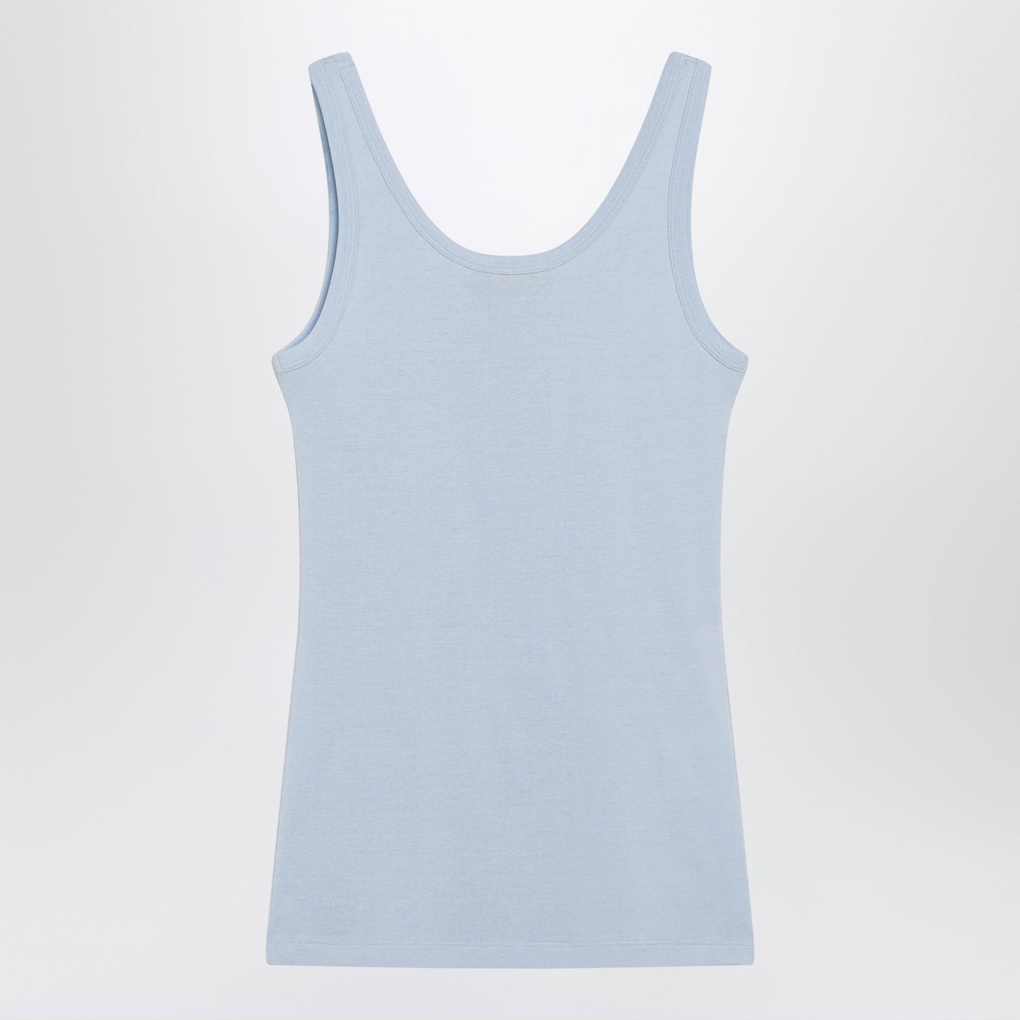 Prada Ribbed Cotton Top With Triangle Logo In Sky Blue Women PRADA