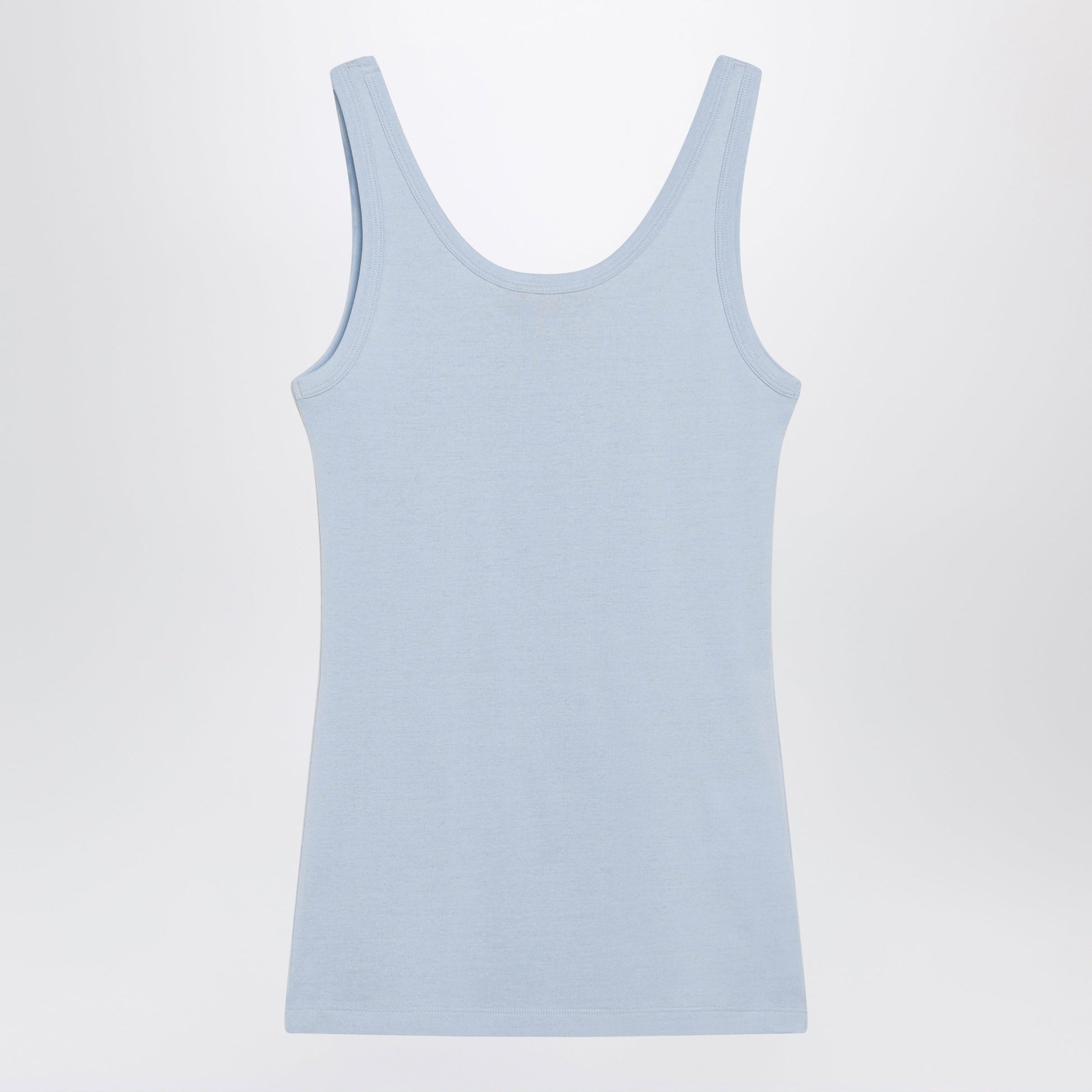 Prada Ribbed Cotton Top With Triangle Logo In Sky Blue Women PRADA