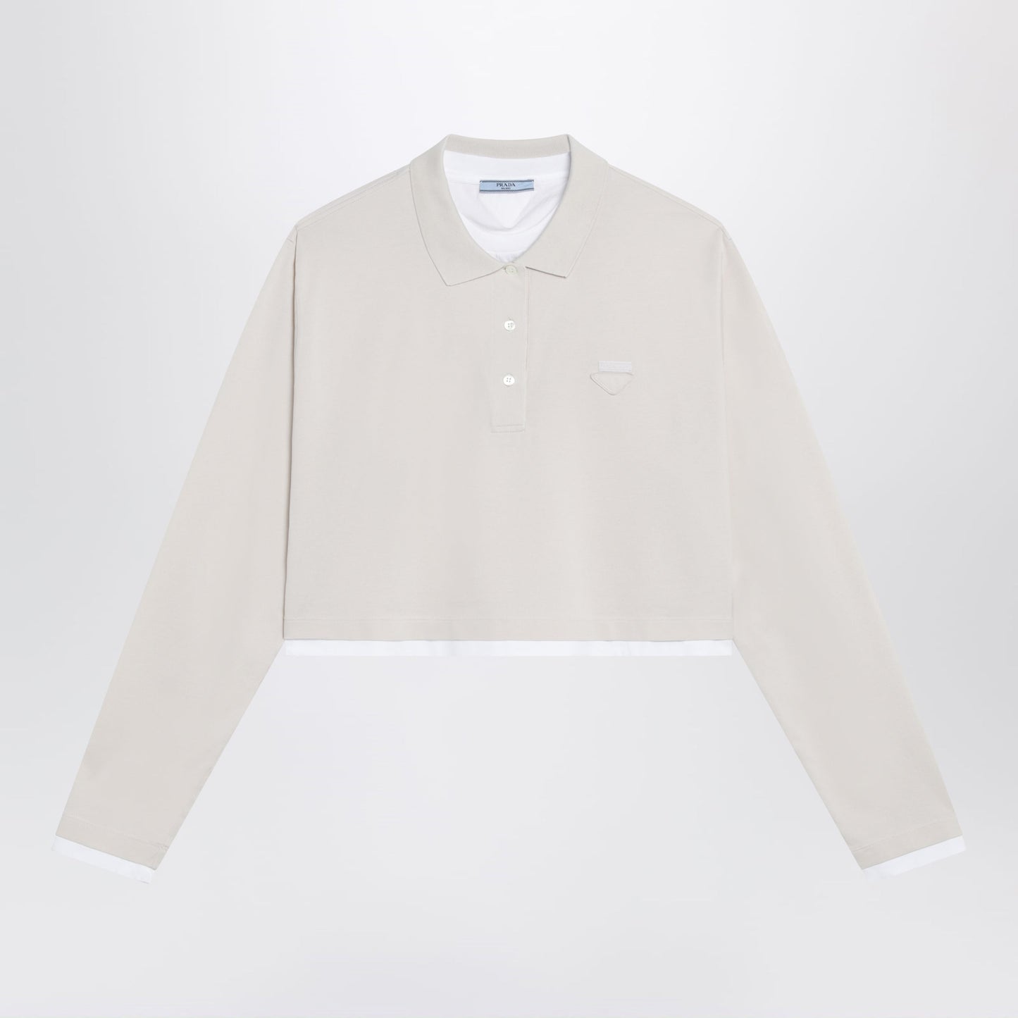 Prada Talc-Colored Cropped Polo In Pique And Jersey Women PRADA