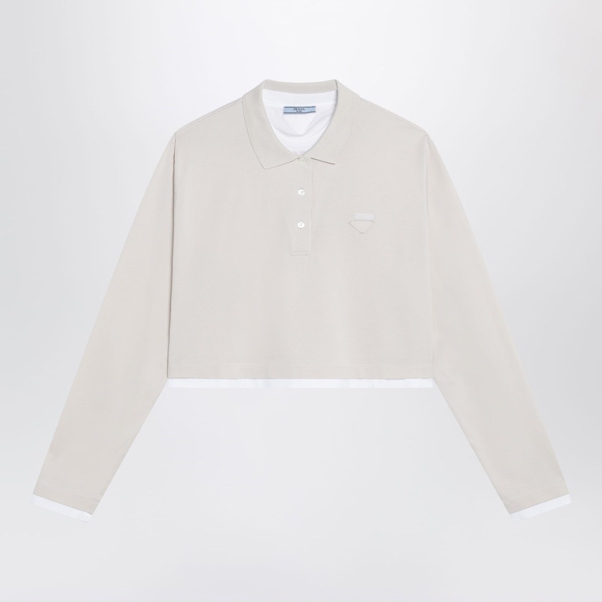 Prada Talc-Colored Cropped Polo In Pique And Jersey Women PRADA