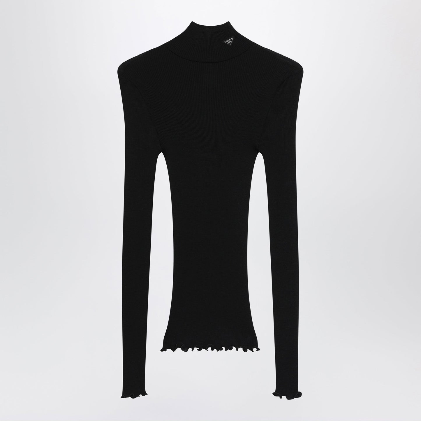 Prada Black Ribbed Turtleneck Sweater With Triangle Logo Women PRADA