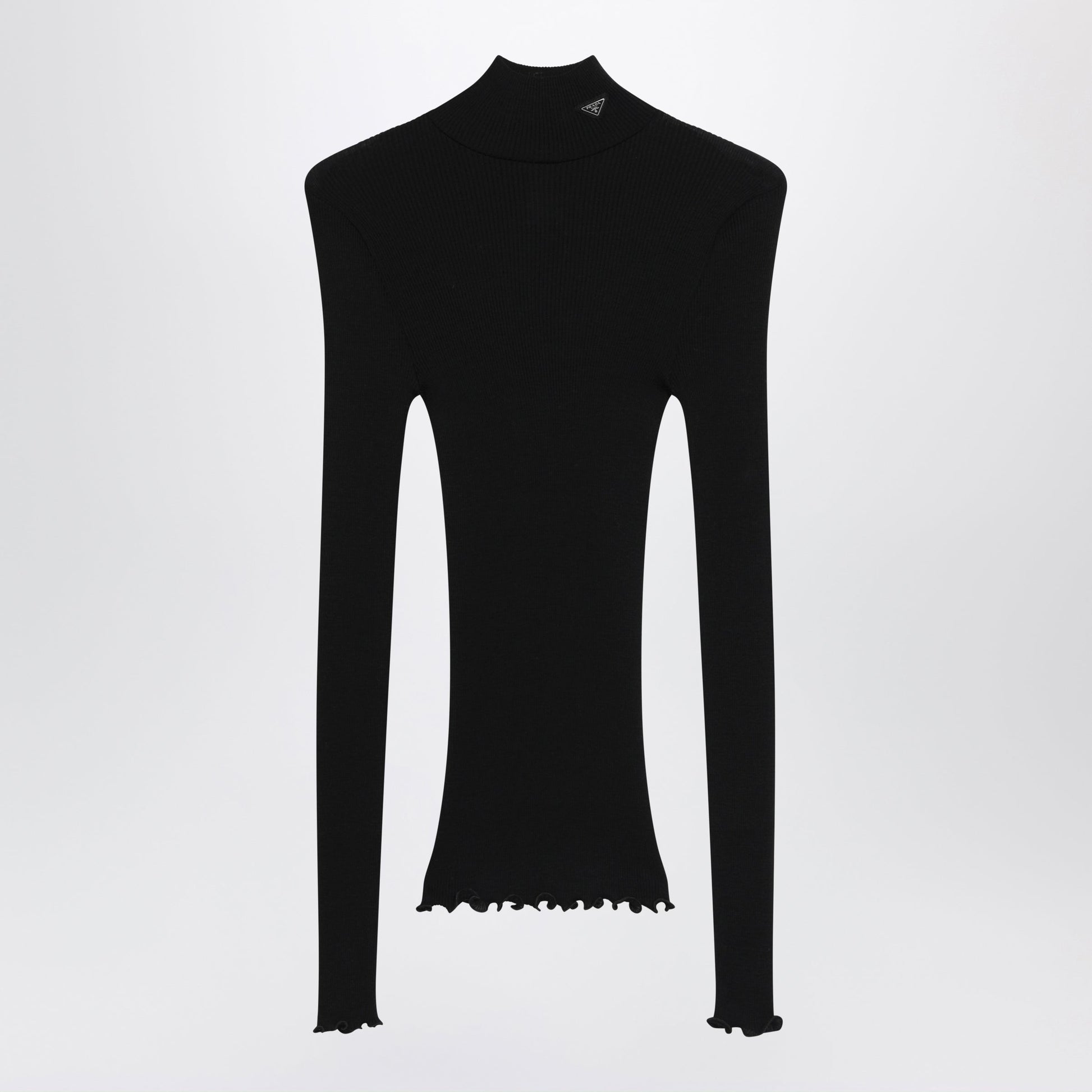 Prada Black Ribbed Turtleneck Sweater With Triangle Logo Women PRADA
