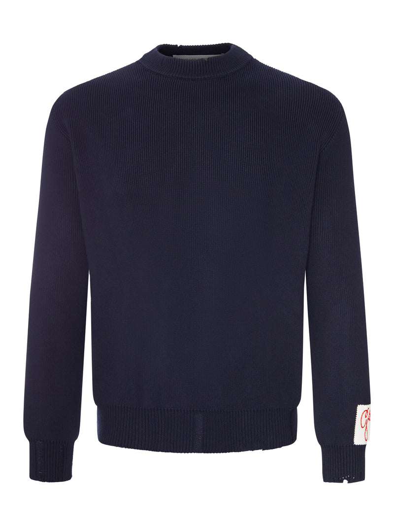 Golden Goose Deluxe Brand Men Crewneck Cotton Sweater With Destroyed Effect GOLDEN GOOSE