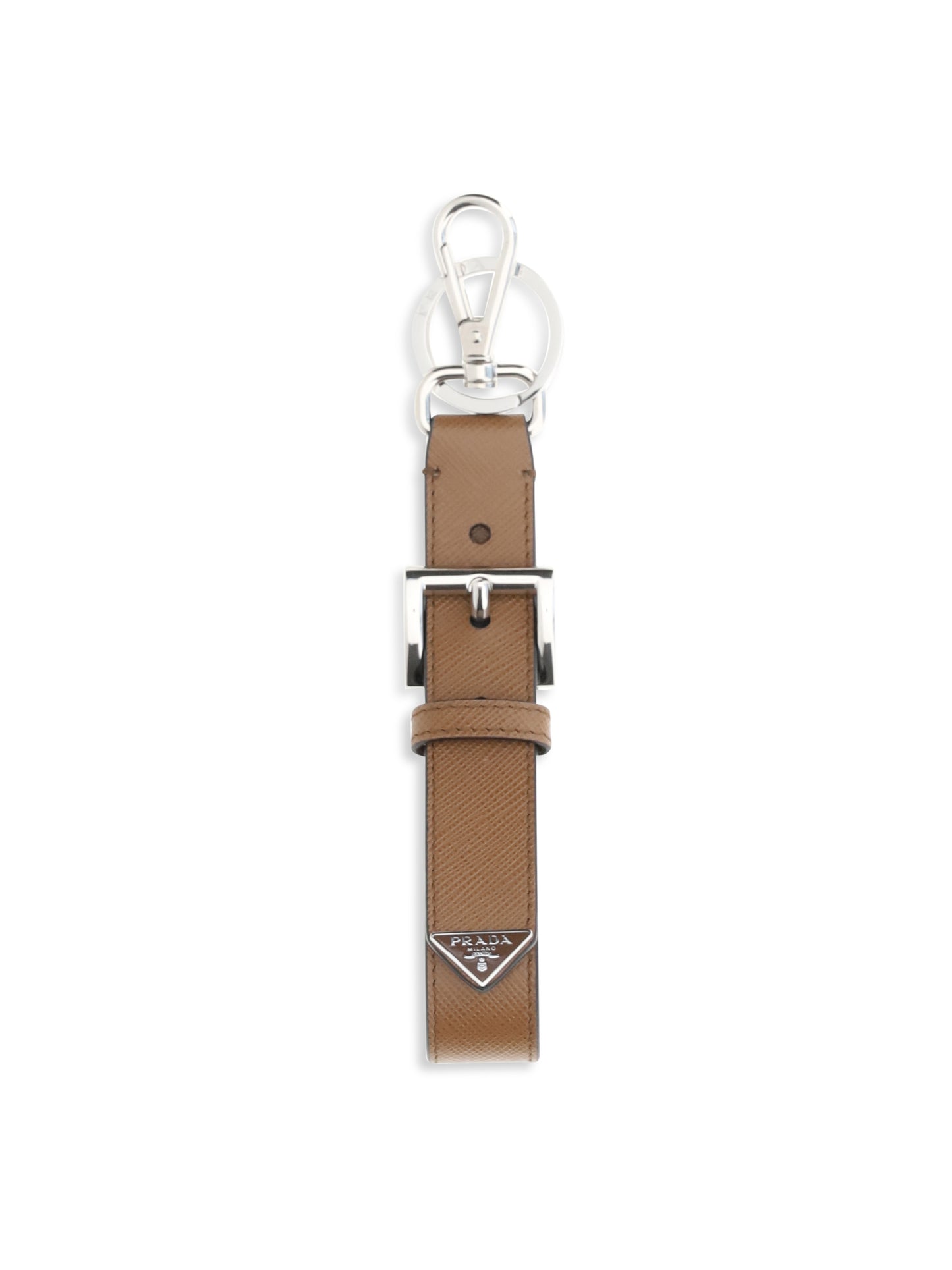 Prada Men Keyring In Saffiano Leather With Triangle Logo PRADA