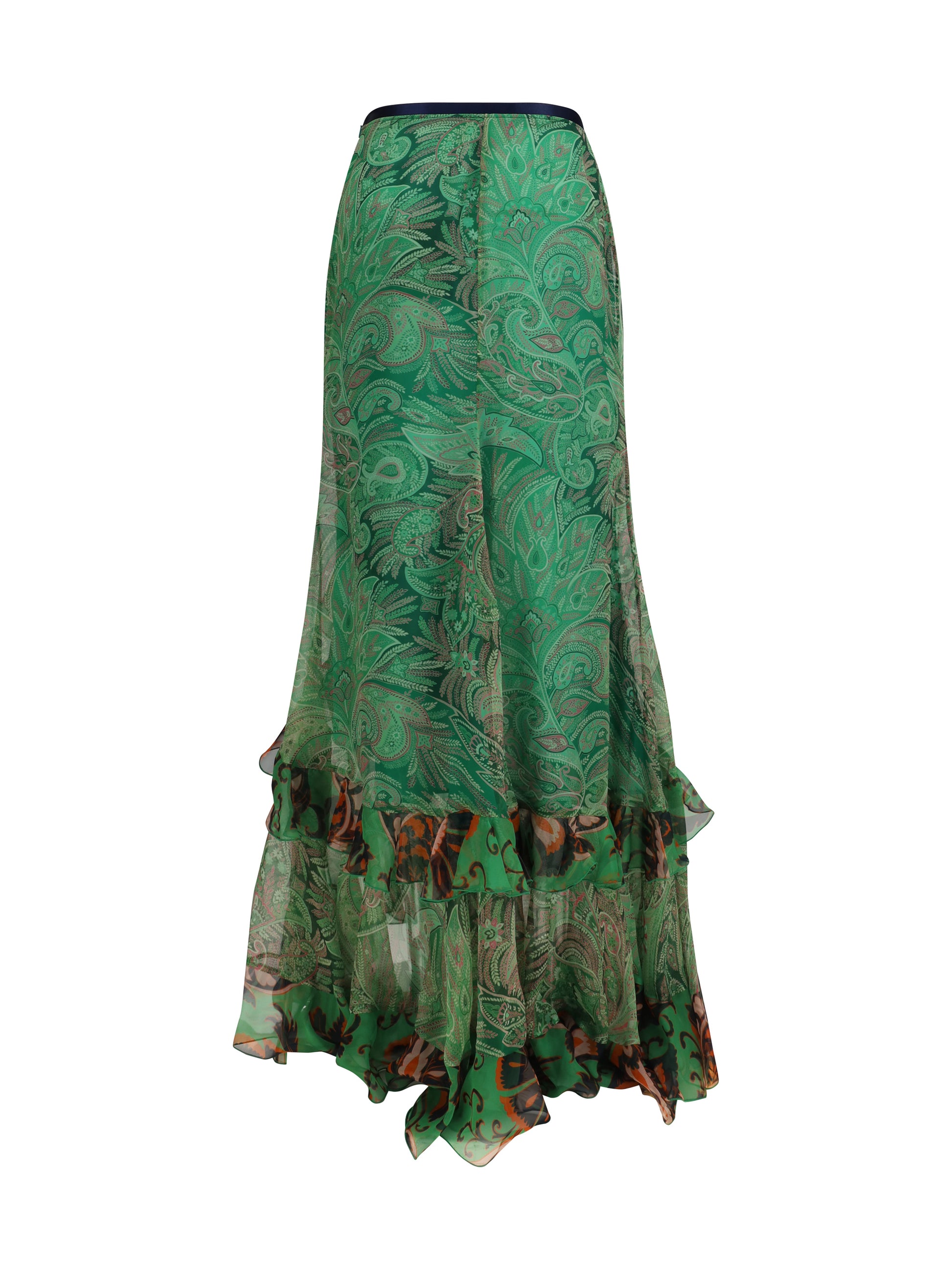 Etro Women Long Silk Crepon Skirt With Ruffles ETRO