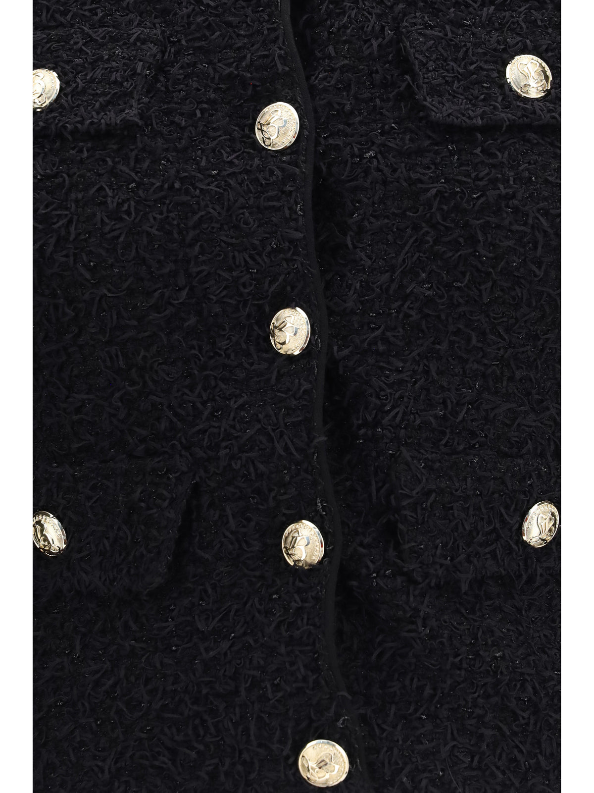 Balmain Women Double-Breasted Tweed Cropped Jacket With Logo Buttons BALMAIN