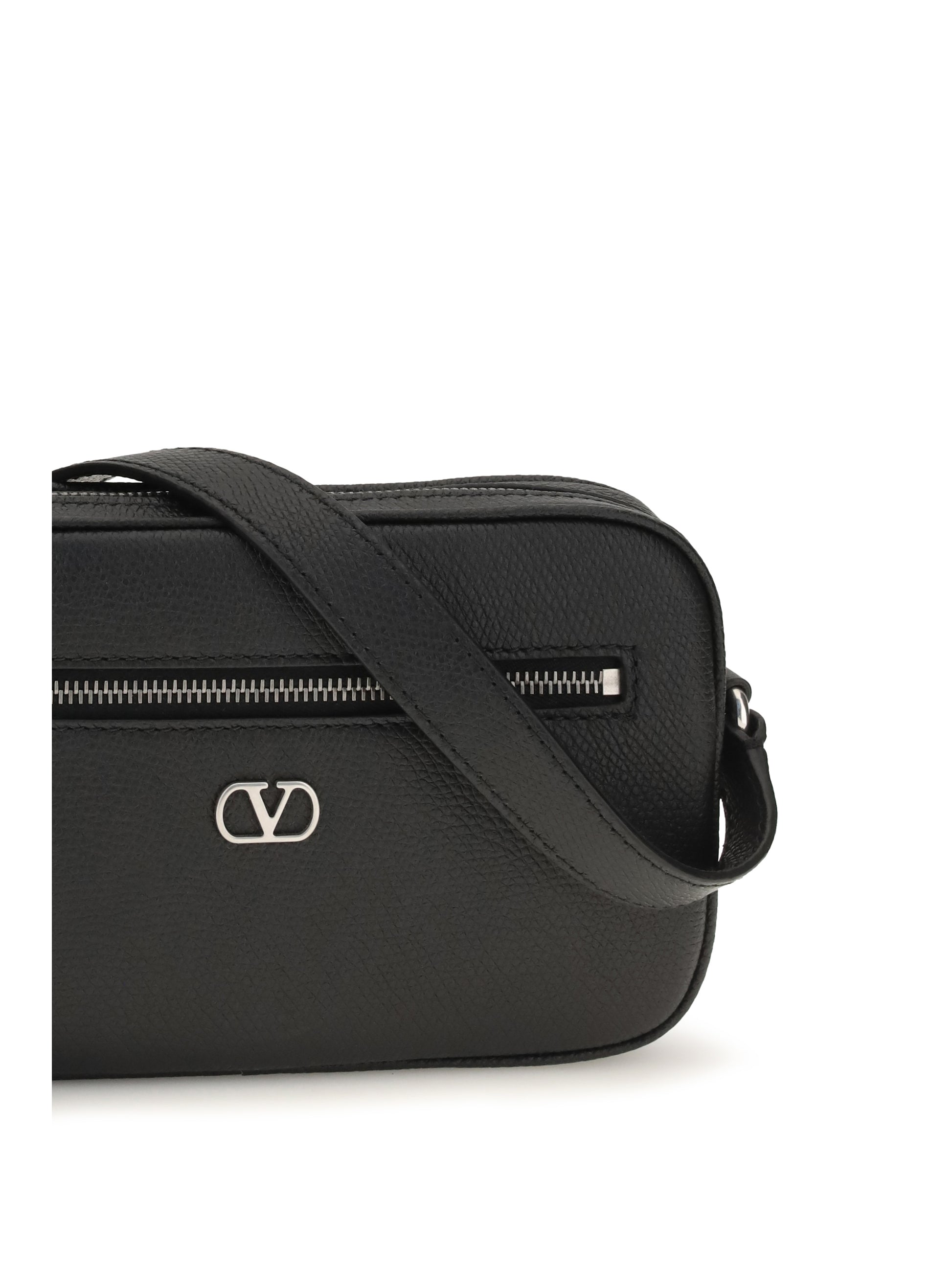 Valentino Garavani Men Grained Leather Crossbody Bag With Zip VALENTINO GARAVANI