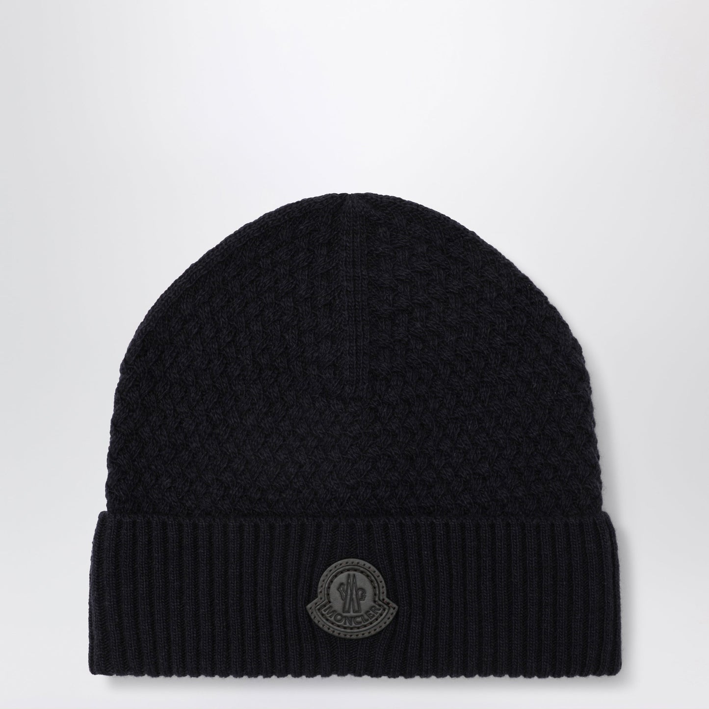 Moncler Navy Blue Wool Beanie With Logo Patch Men MONCLER