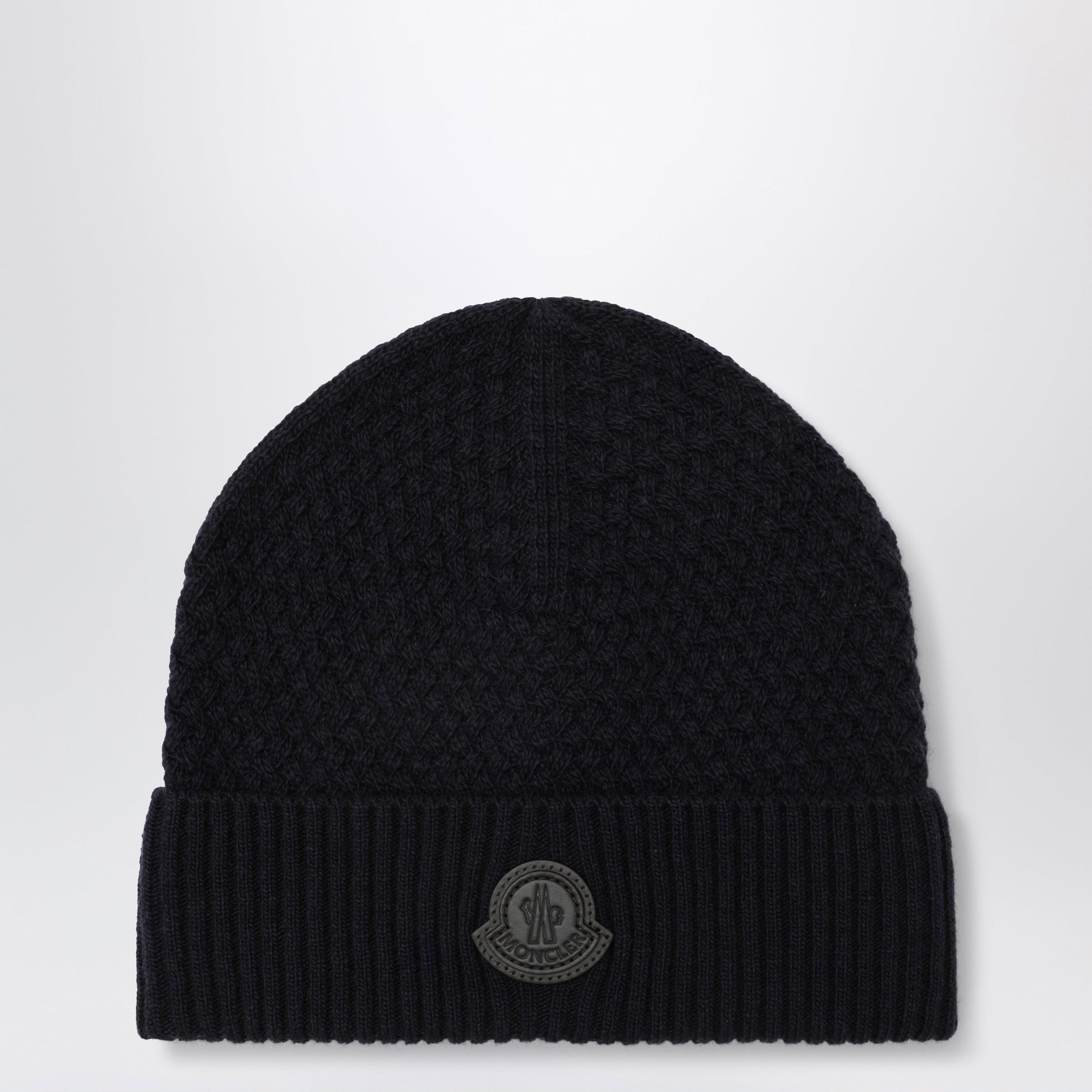 Moncler Navy Blue Wool Beanie With Logo Patch Men MONCLER