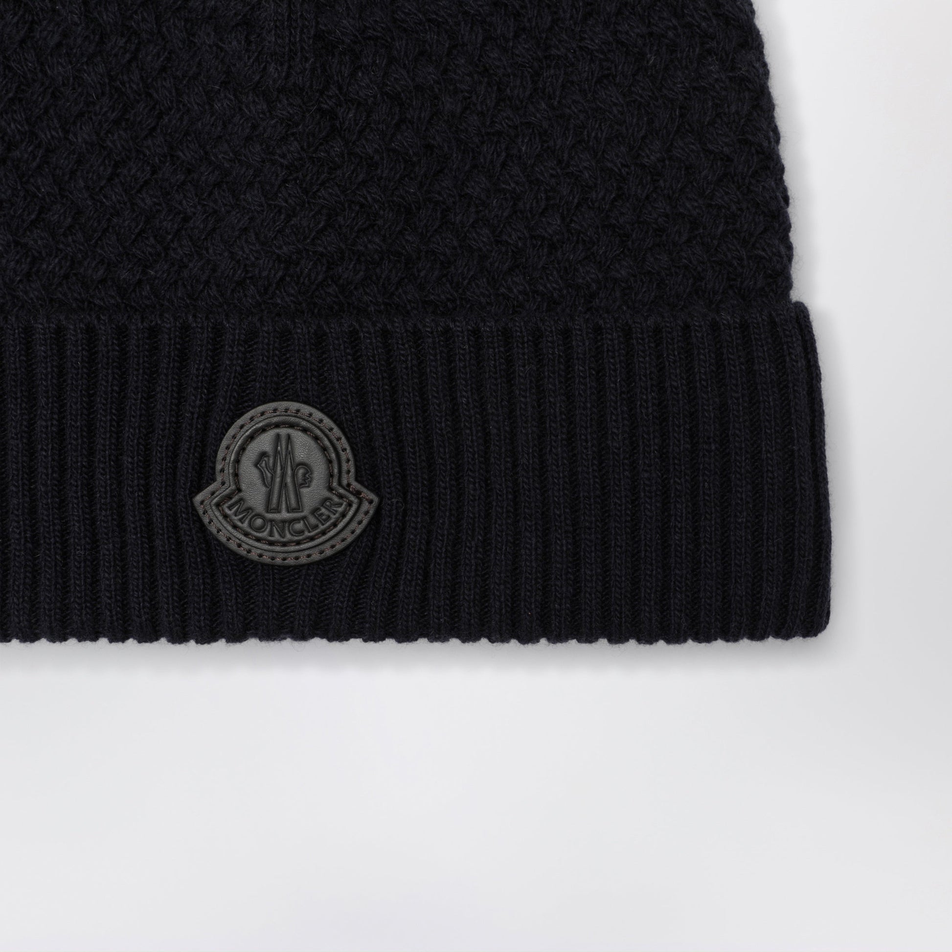 Moncler Navy Blue Wool Beanie With Logo Patch Men MONCLER