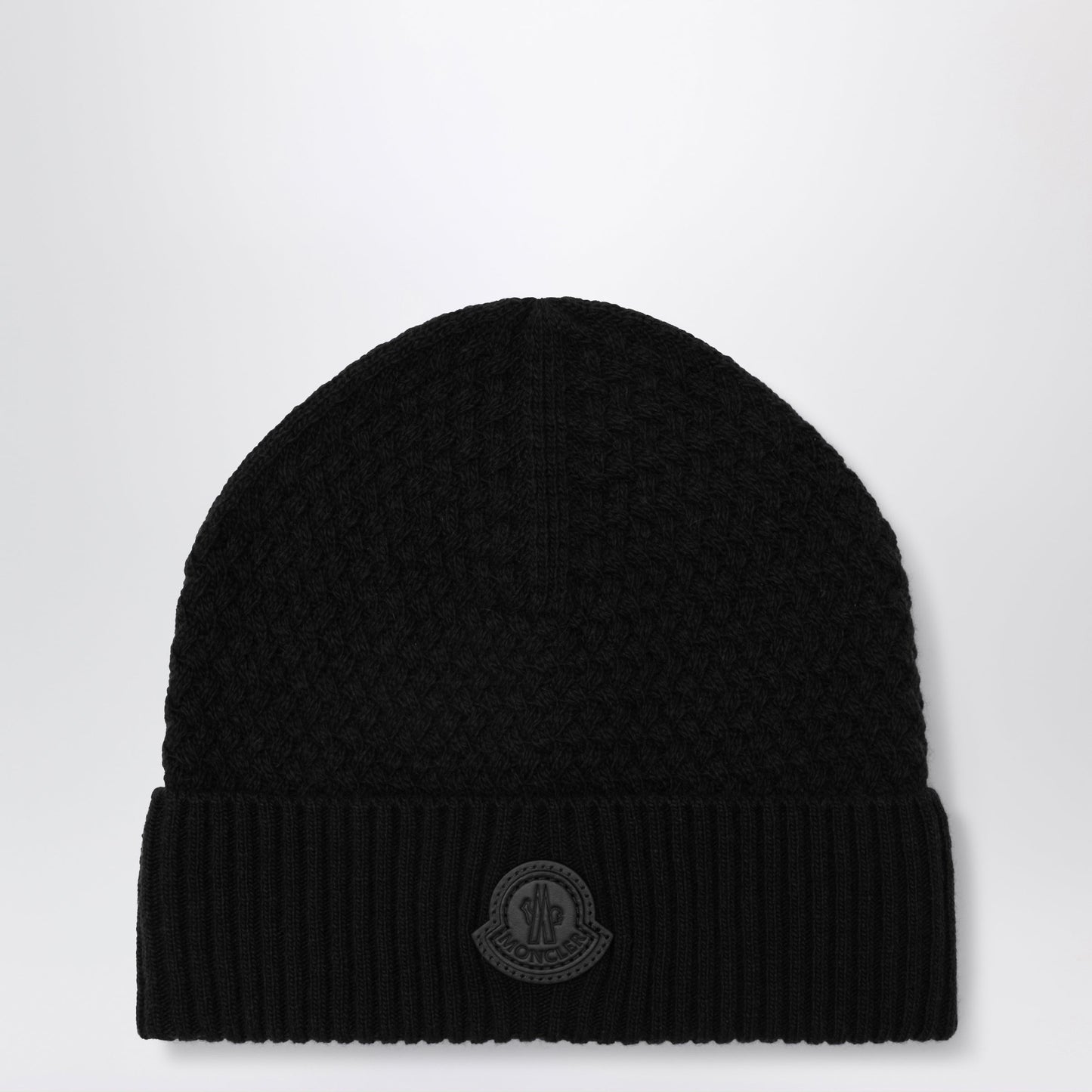 Moncler Black Wool Beanie With Logo Patch Men MONCLER