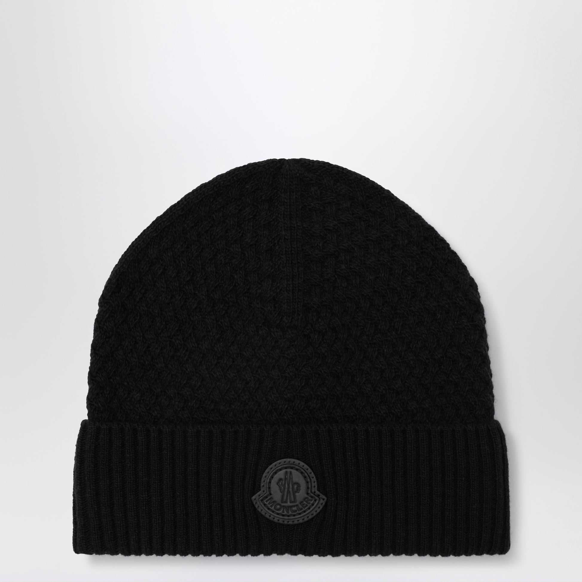 Moncler Black Wool Beanie With Logo Patch Men MONCLER