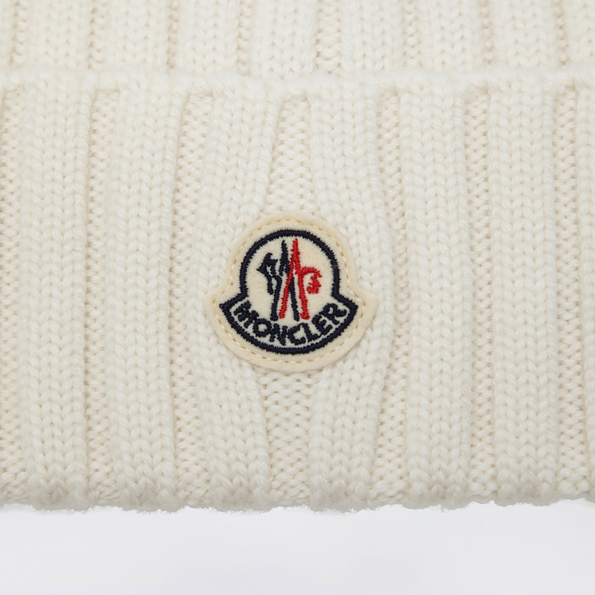 Moncler White Cable-Knit Wool Beanie With Logo Women MONCLER