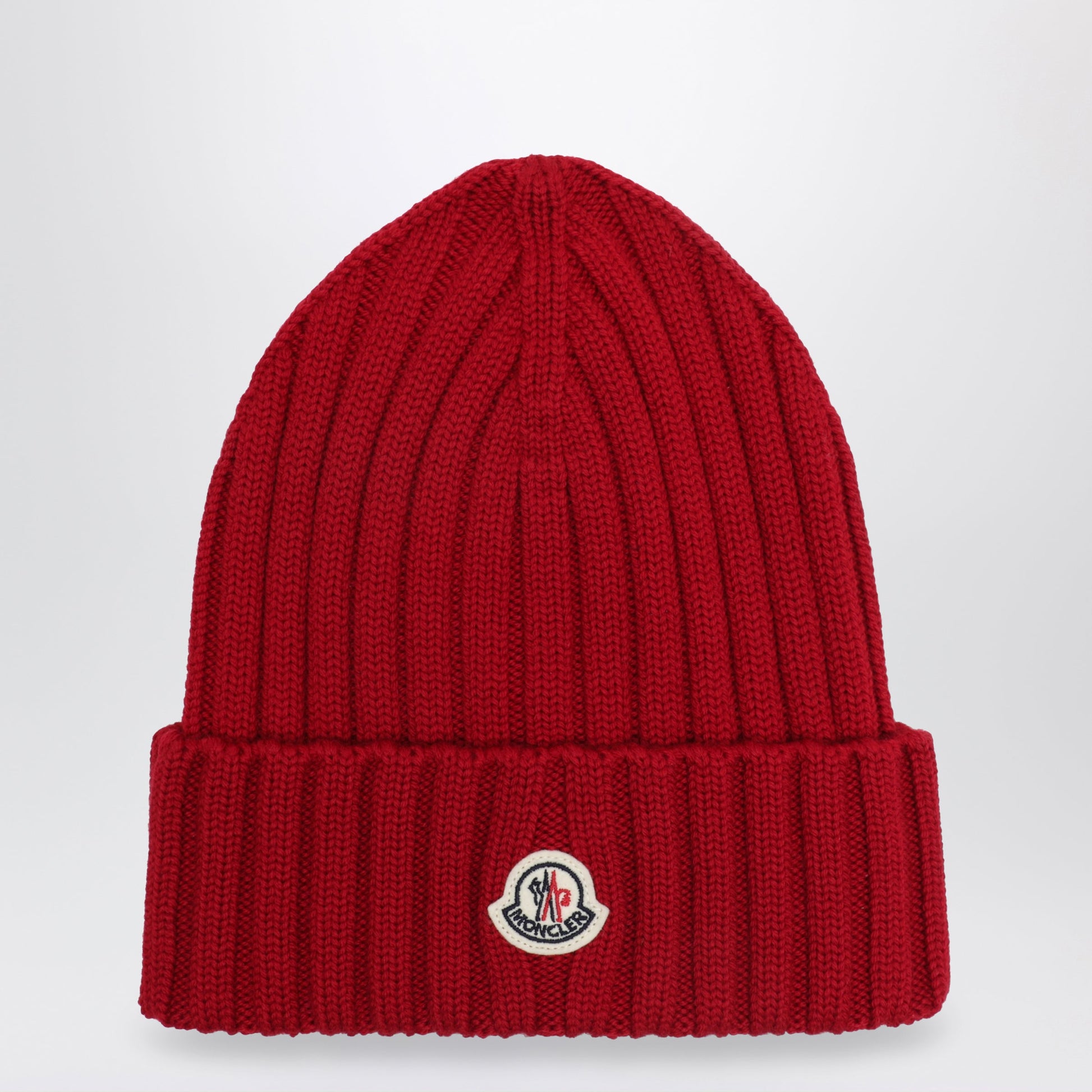 Moncler Cable-Knit Wool Beanie With Logo In Burgundy Women MONCLER
