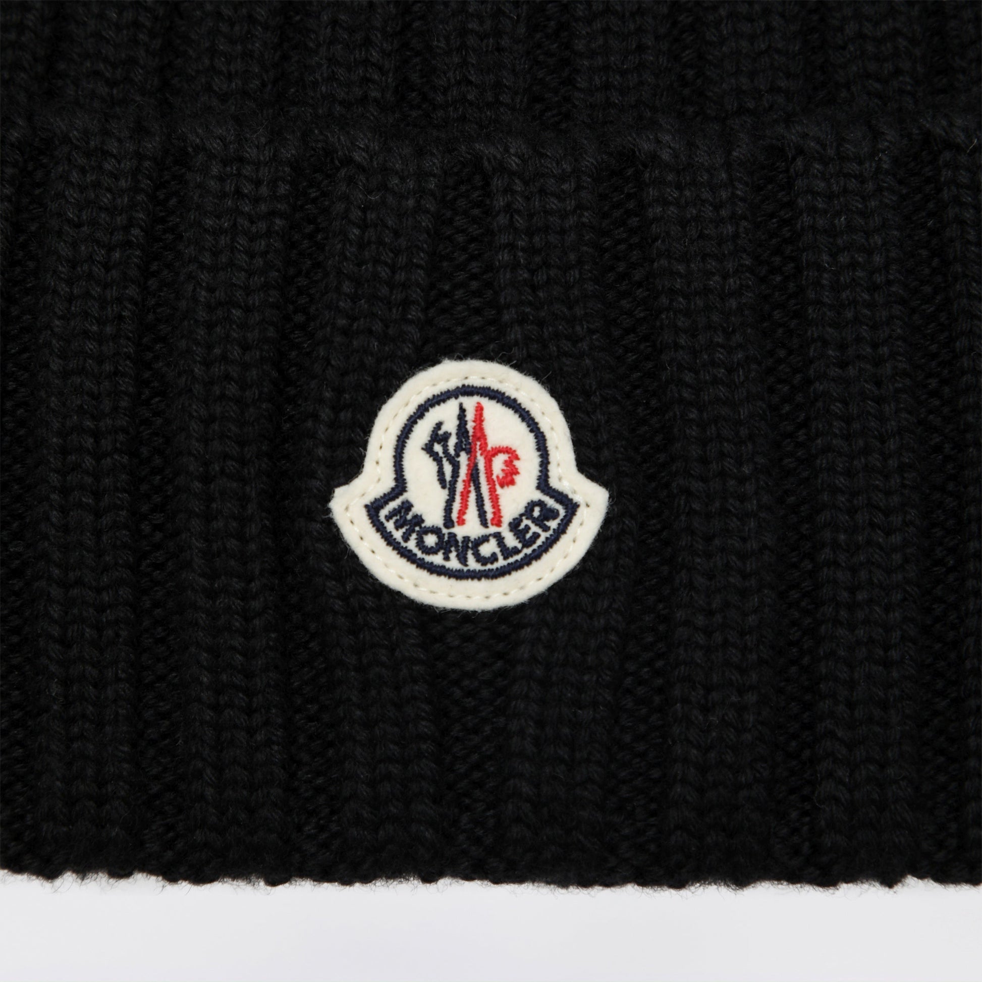 Moncler Black Cable-Knit Wool Beanie With Logo Women MONCLER