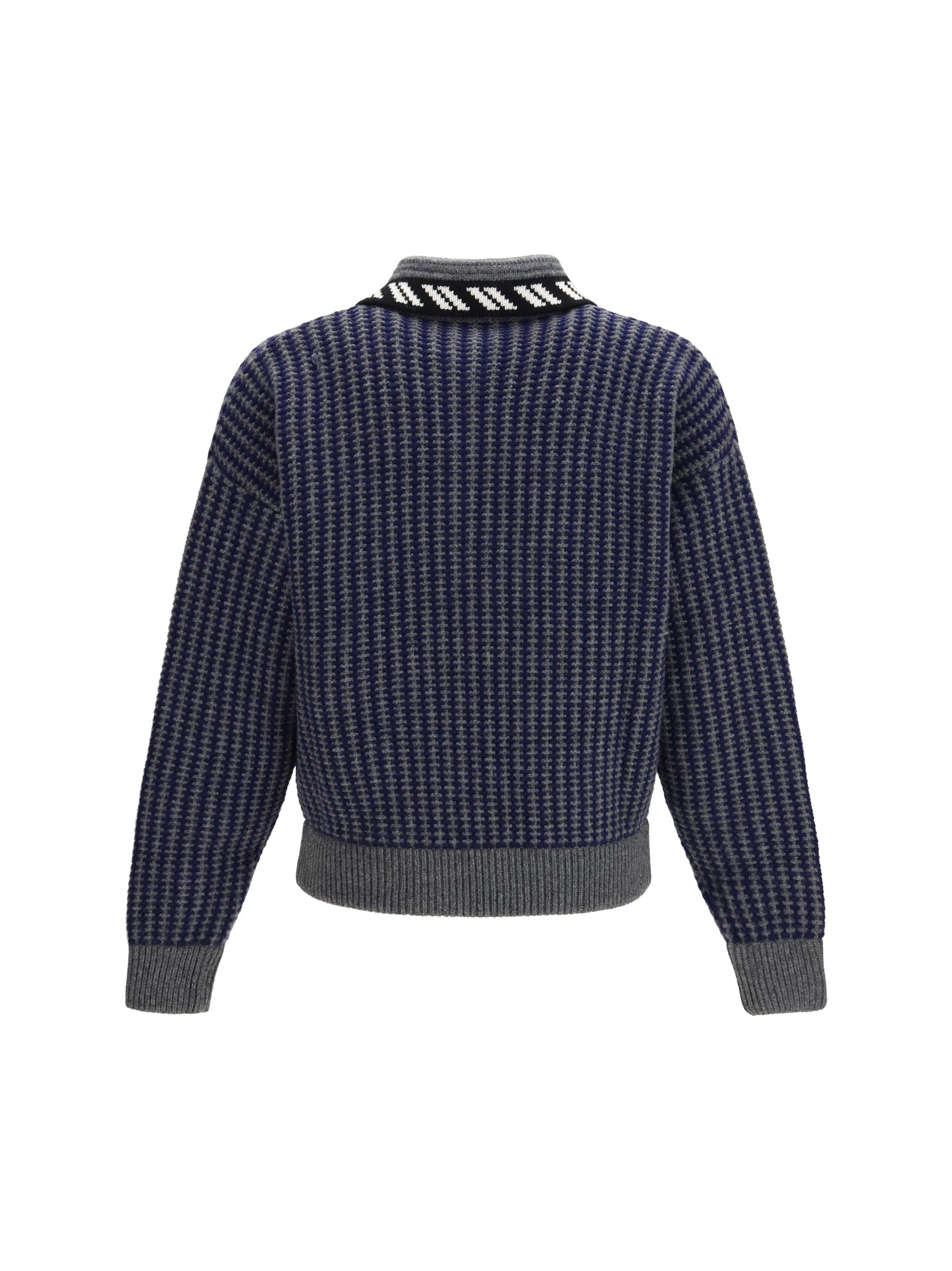 Versace Men Intarsia Wool Knit Zip Cardigan VERSACE