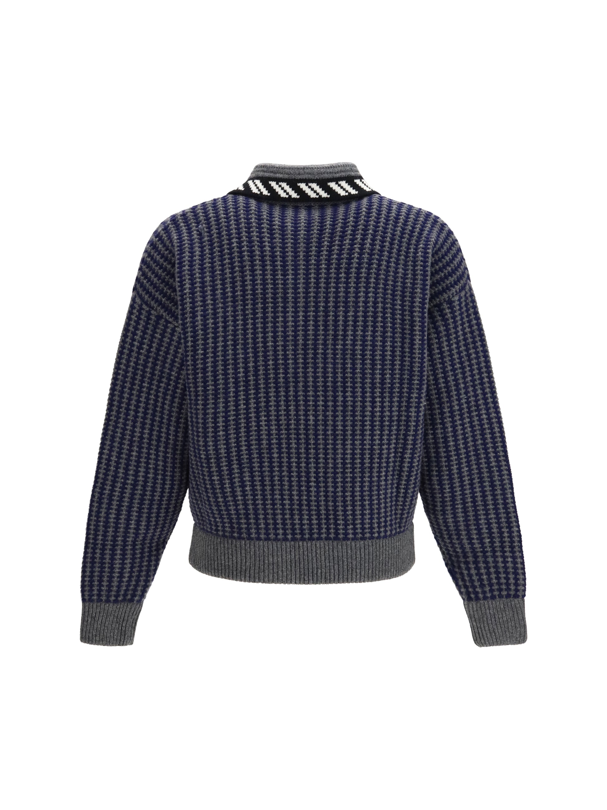 Versace Men Intarsia Wool Knit Zip Cardigan VERSACE