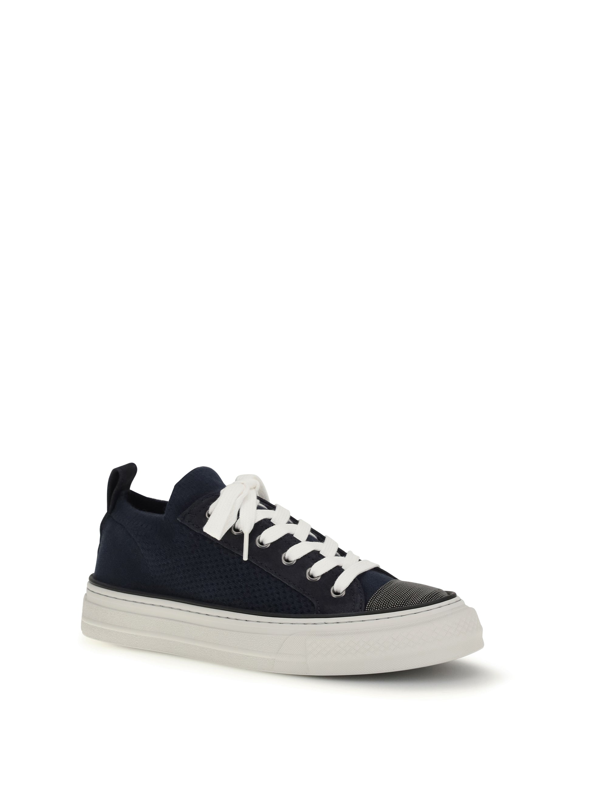 Brunello Cucinelli Women Cotton Knit And Suede Sneakers BRUNELLO CUCINELLI