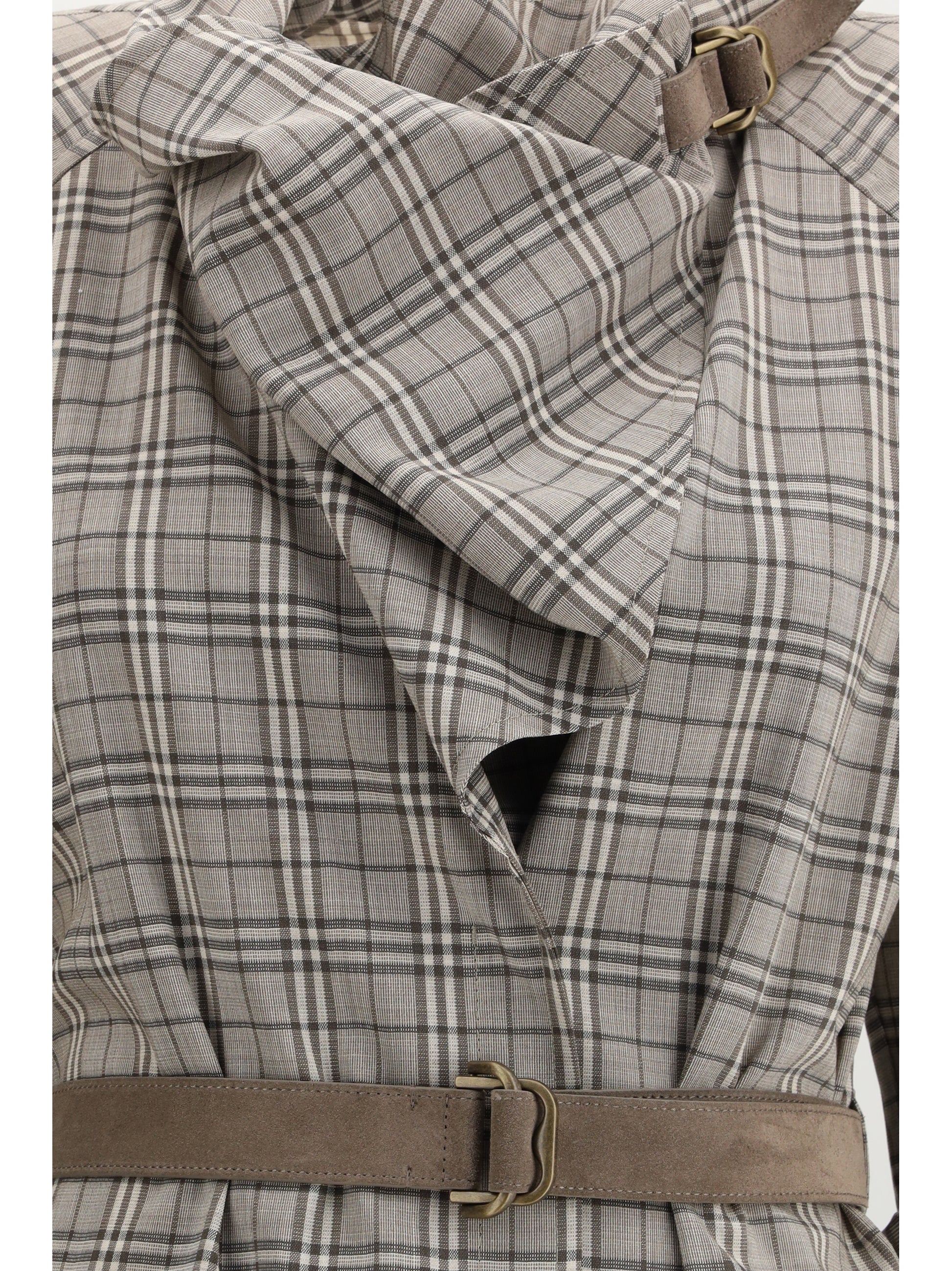 Burberry Women Wool Check Dress With A Shawl Collar BURBERRY