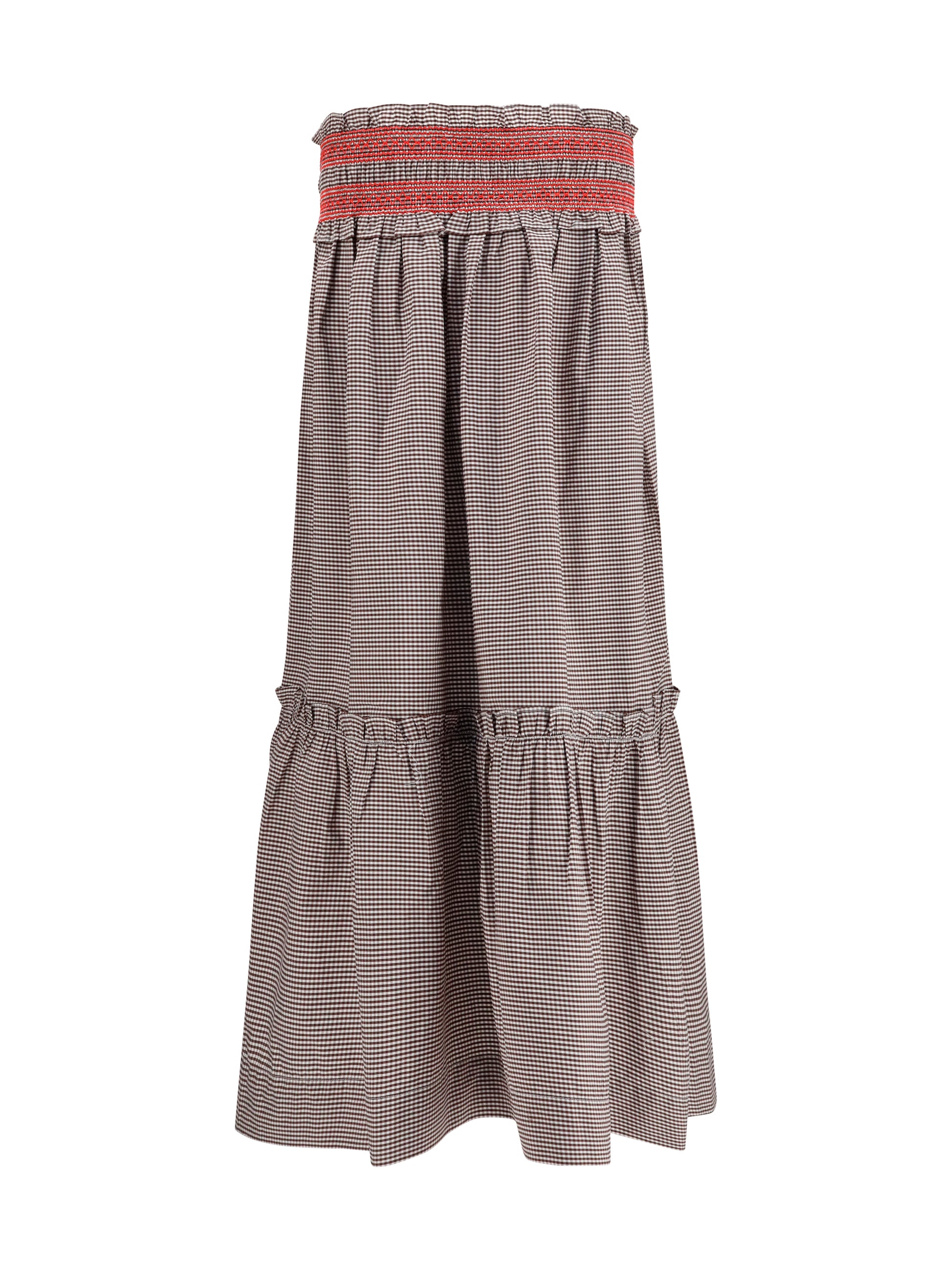 Ganni Women Checked Cotton Skirt With Gathered Waist GANNI