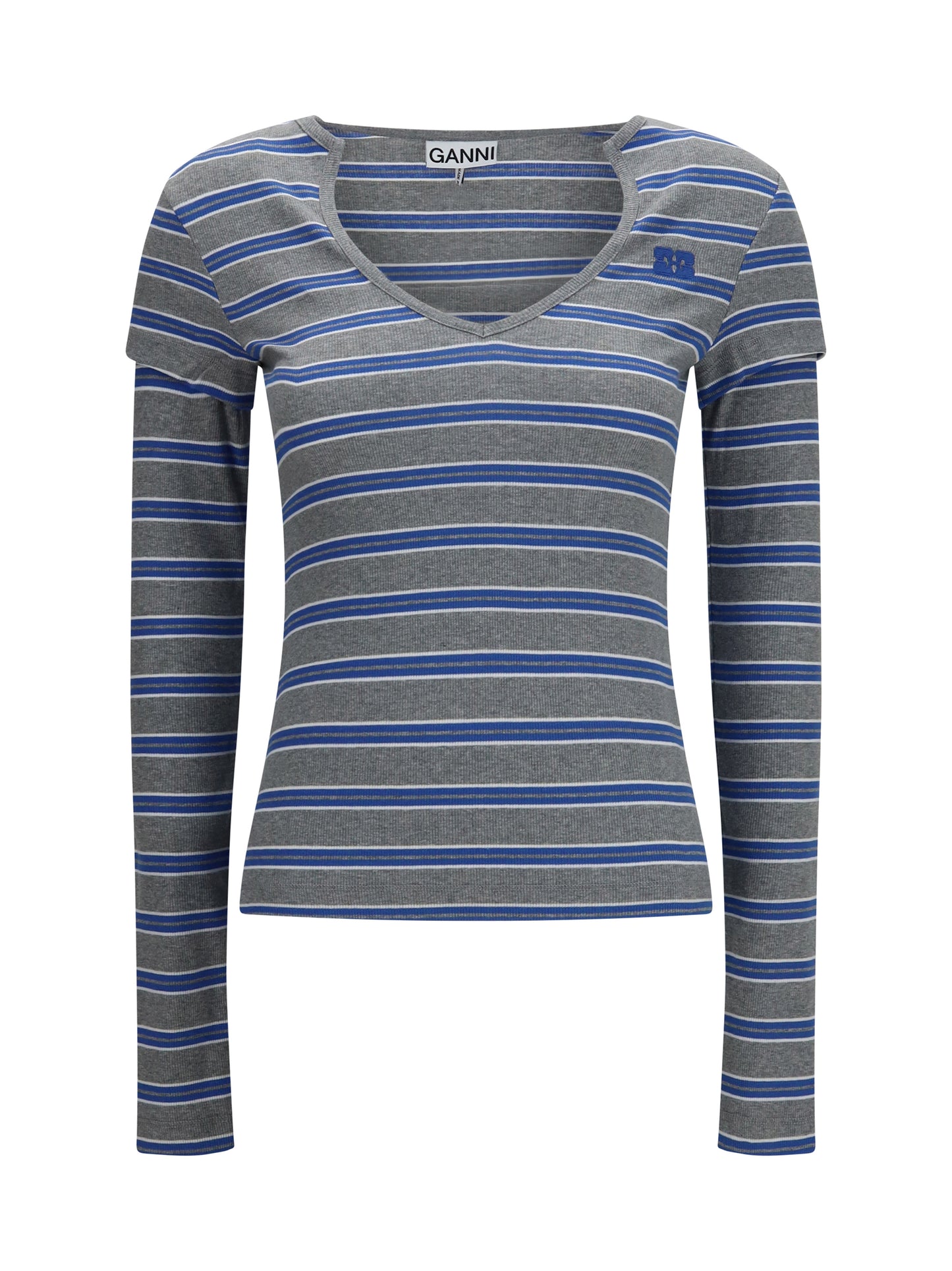 Ganni Women Ribbed V-Neck Long-Sleeve T-Shirt GANNI