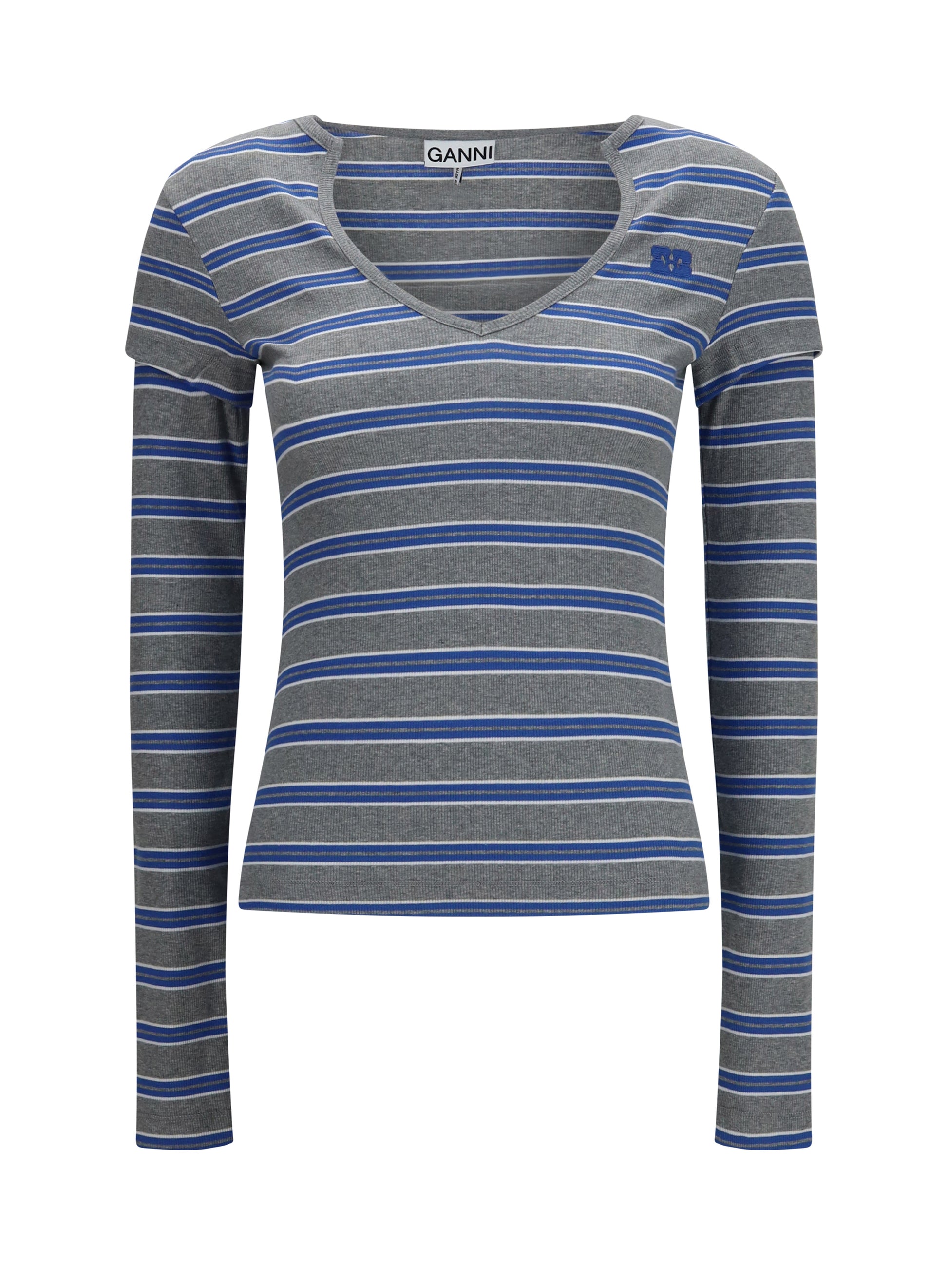 Ganni Women Ribbed V-Neck Long-Sleeve T-Shirt GANNI