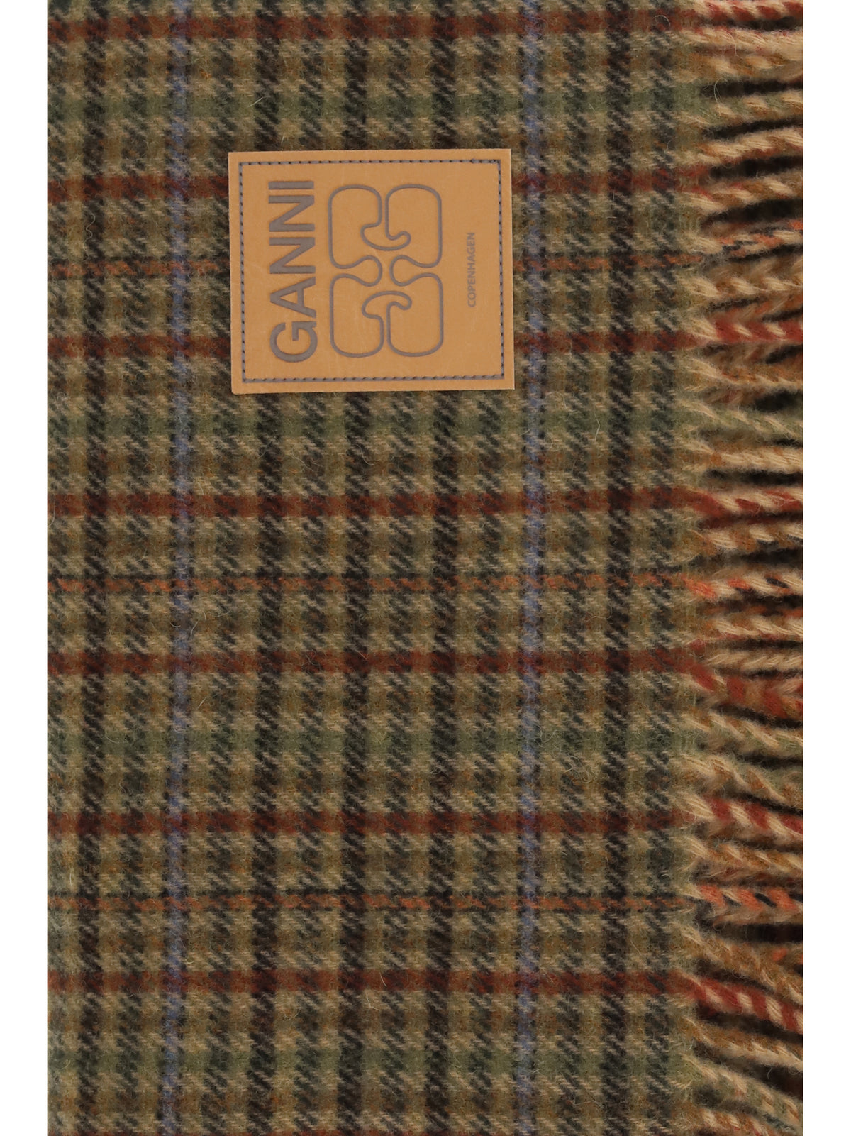 Ganni Women Small Check Wool Scarf GANNI