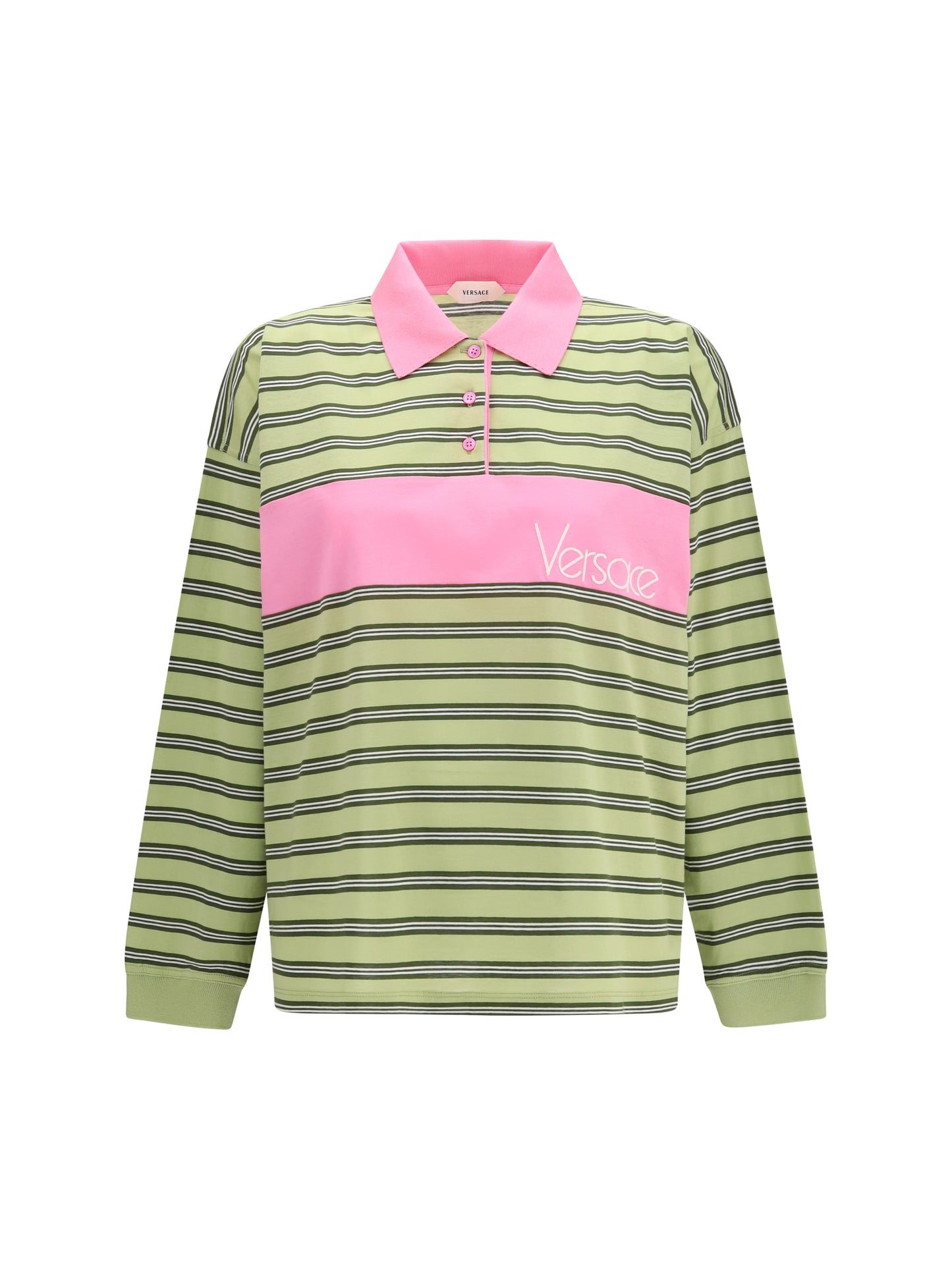 Versace Women Striped Intarsia Cotton Polo With Embroidered Logo