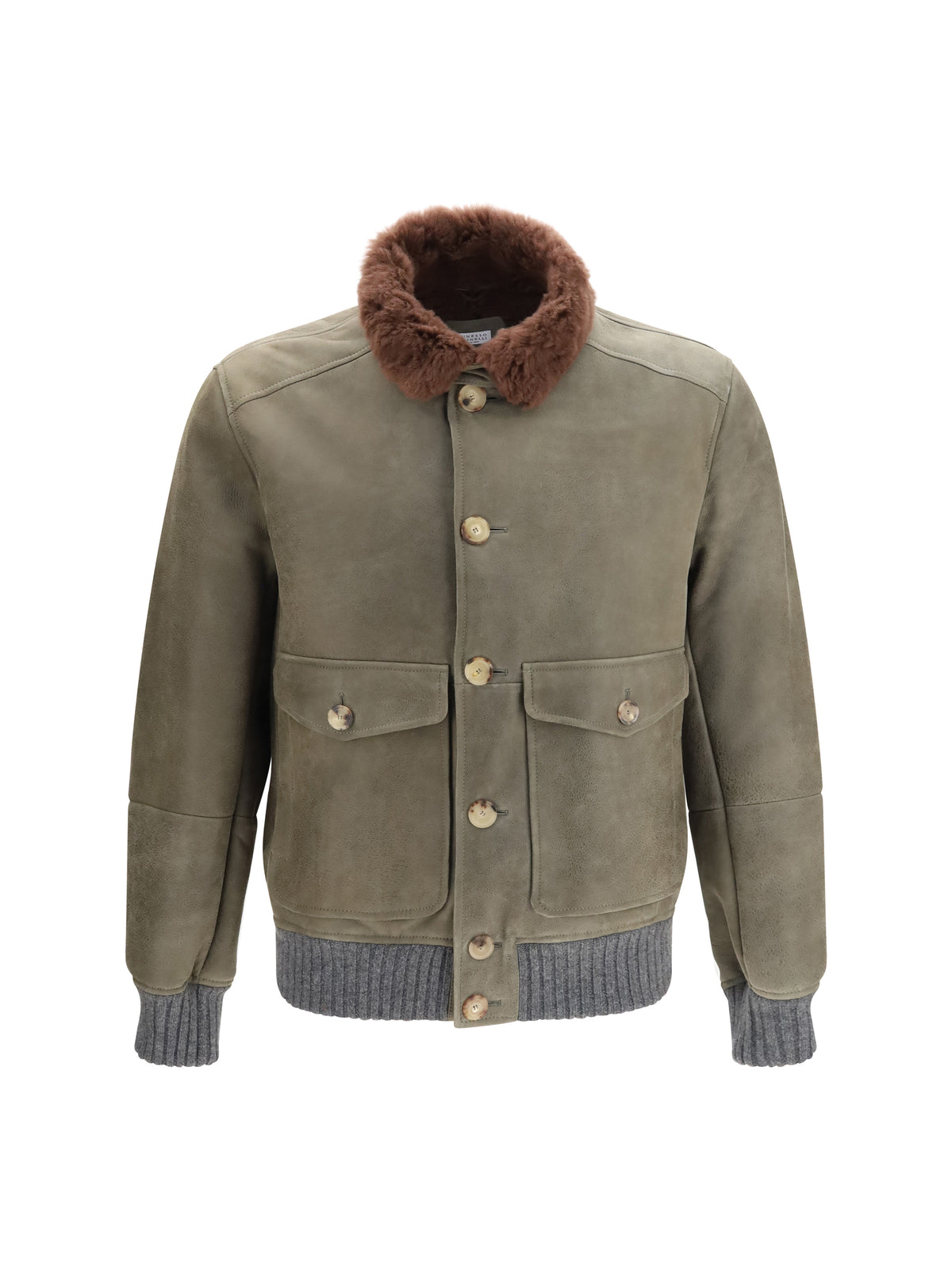 Brunello Cucinelli Men Waxed Shearling Jacket With Shearling Collar BRUNELLO CUCINELLI