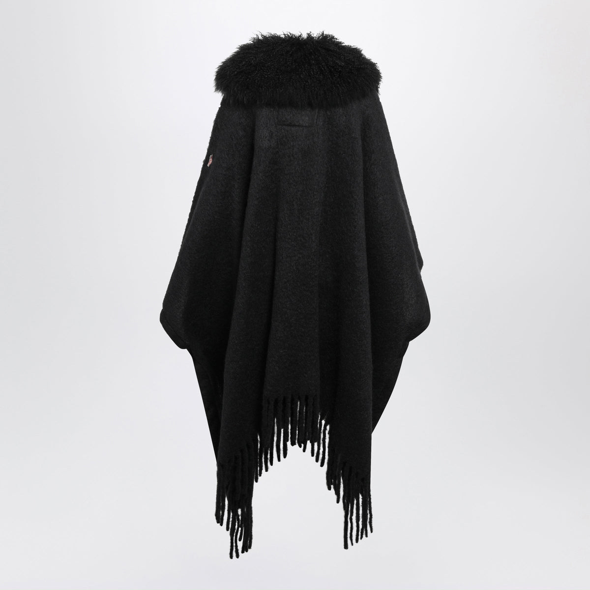 Moncler Grenoble Black Cape In Wool, Mohair And Alpaca Blend With Shearling Collar Women MONCLER GRENOBLE