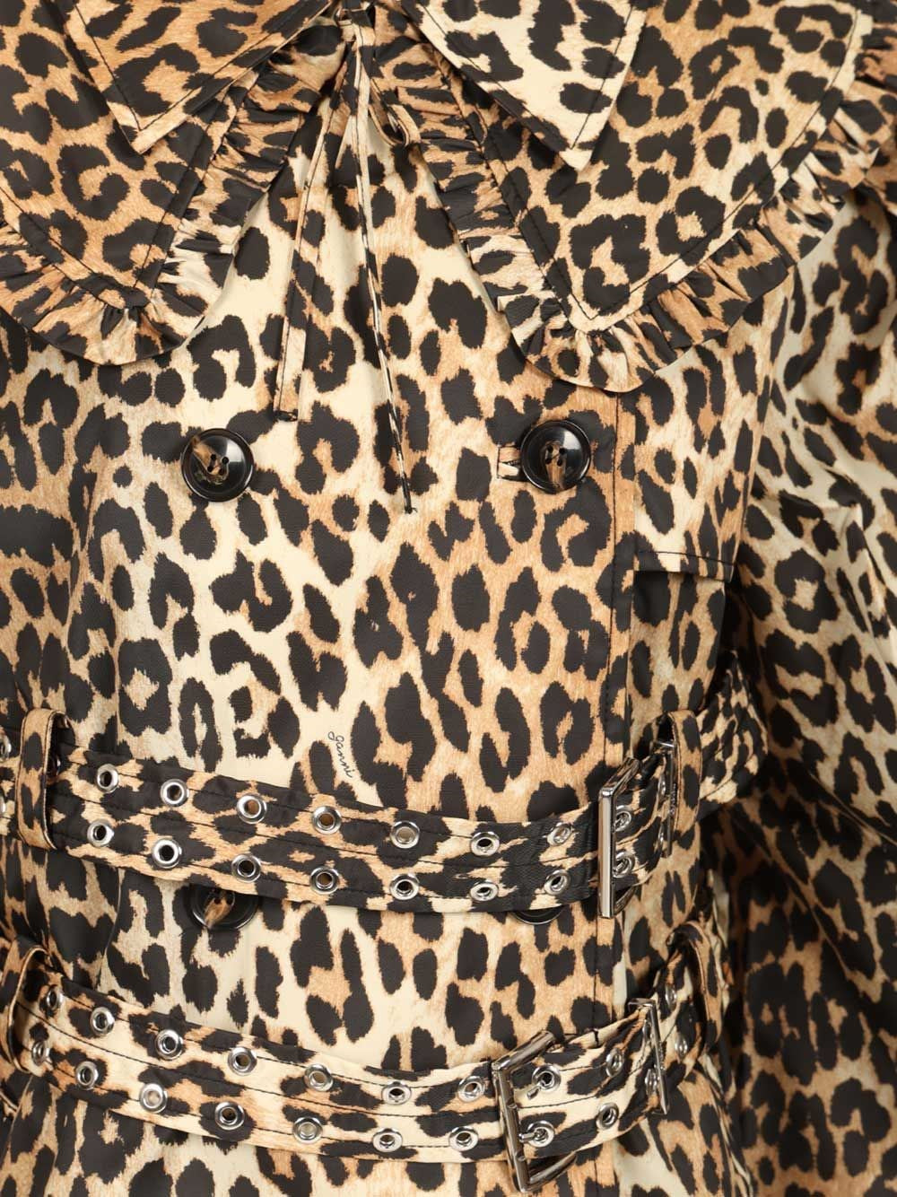 Ganni Women Short Duchesse Trench Coat With Animal Print GANNI