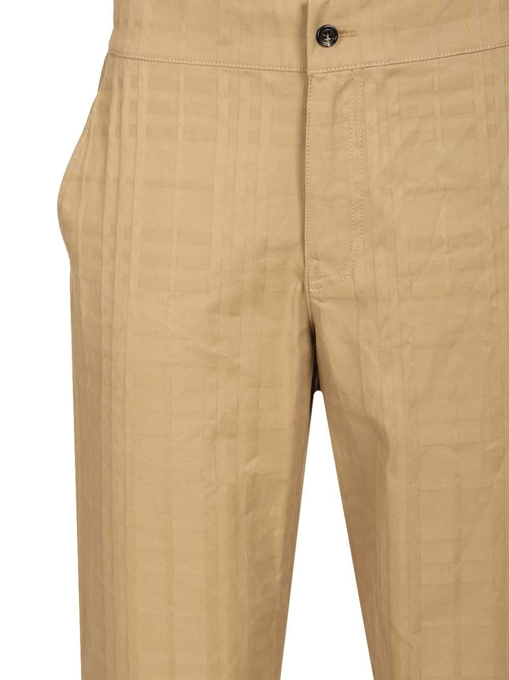 Burberry Men Textured Check Cotton Trousers BURBERRY