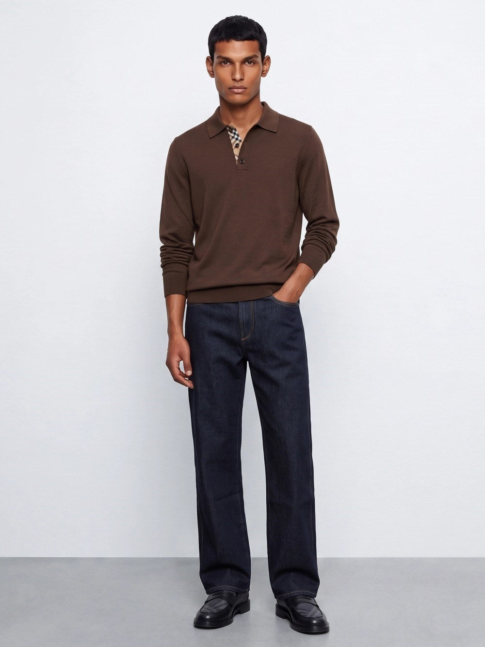 Burberry Men Long-Sleeved Wool Polo Shirt BURBERRY