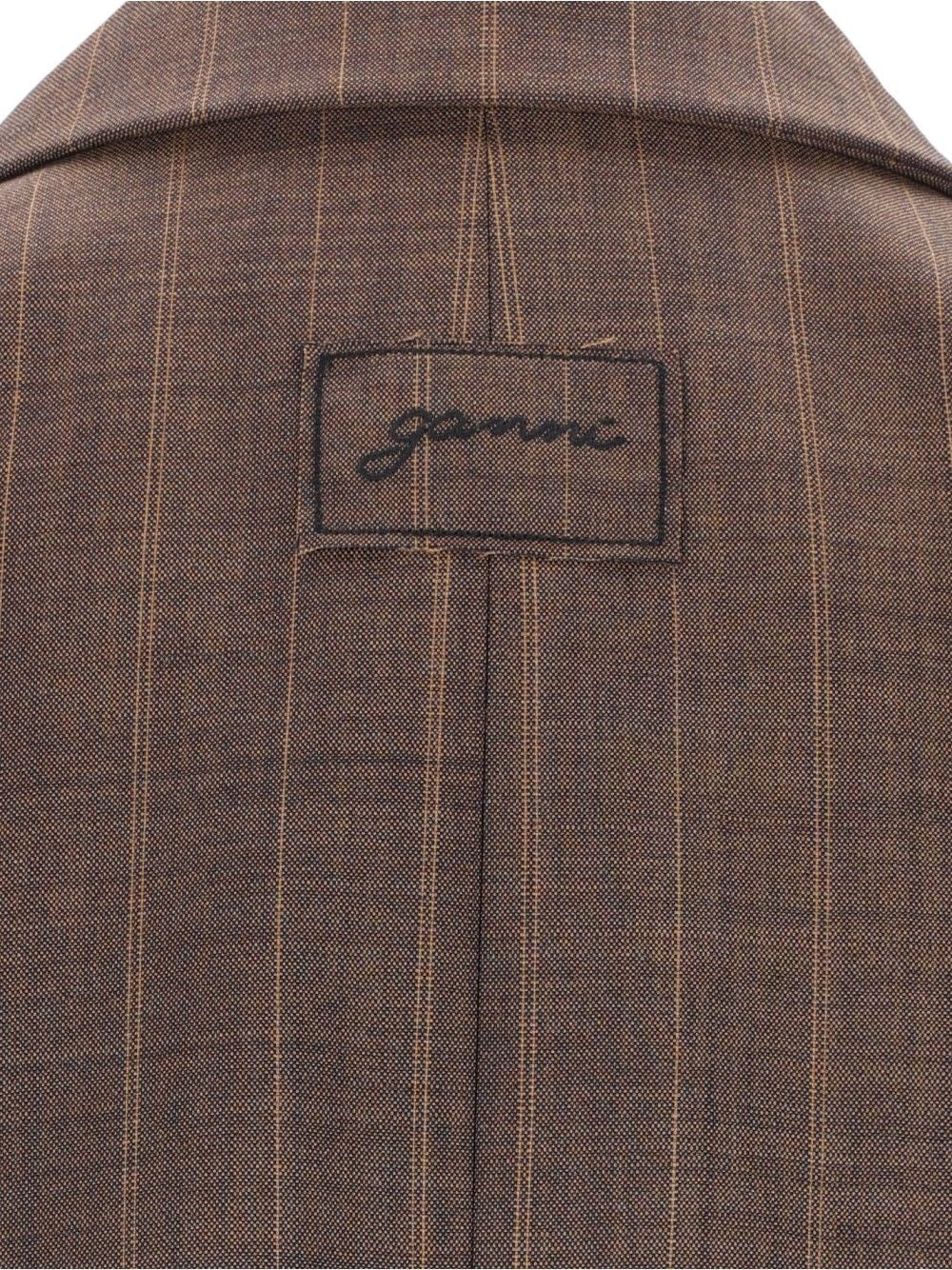 Ganni Women Brown Pinstriped Wool Blazer GANNI
