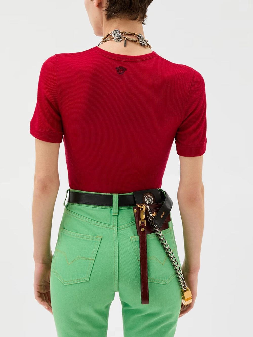 Versace Women T-Shirt Rib With Medusa Embroidery VERSACE