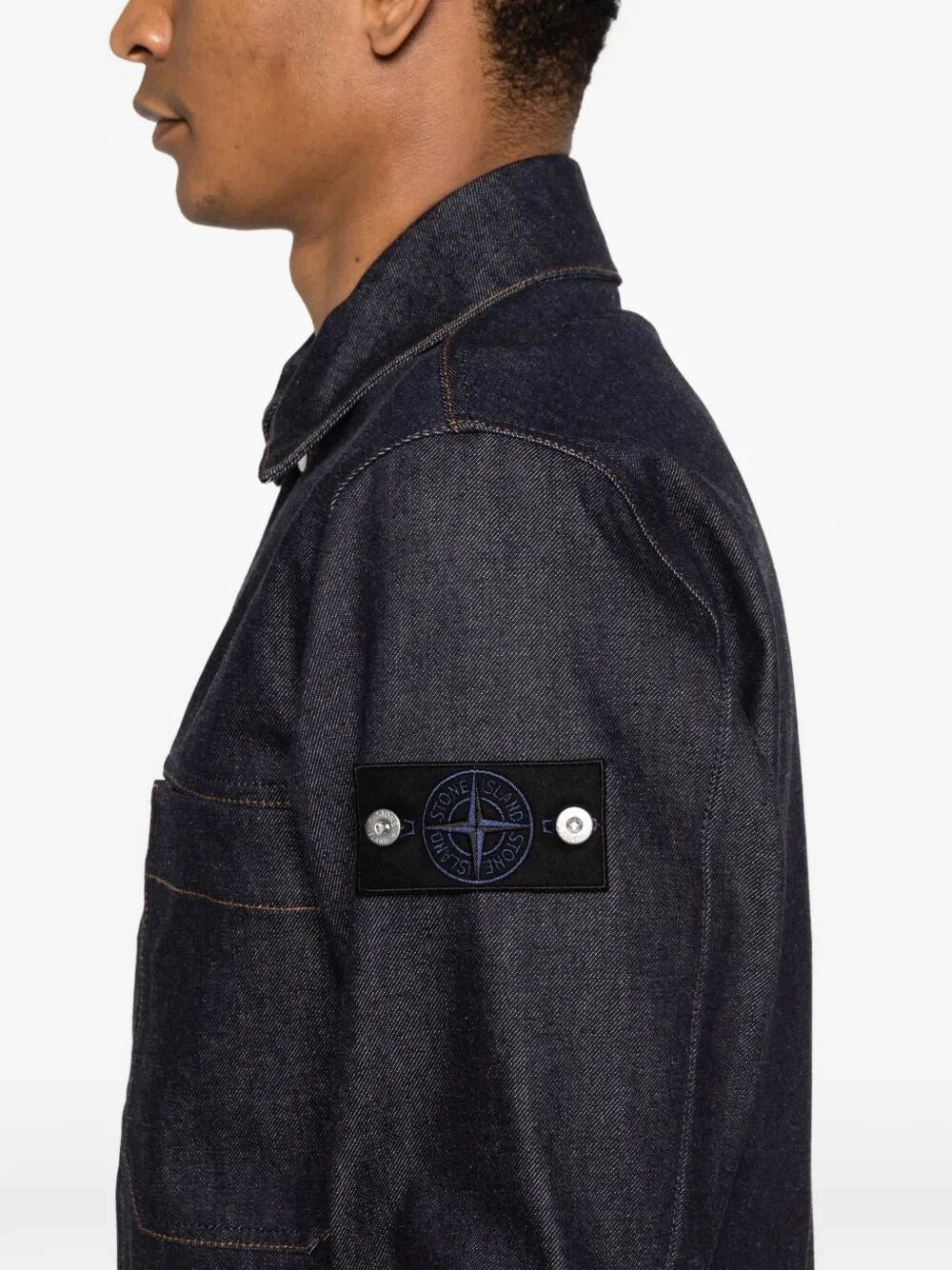 Stone Island Men `Indigo Denim-Raw` Biker Jacket STONE ISLAND