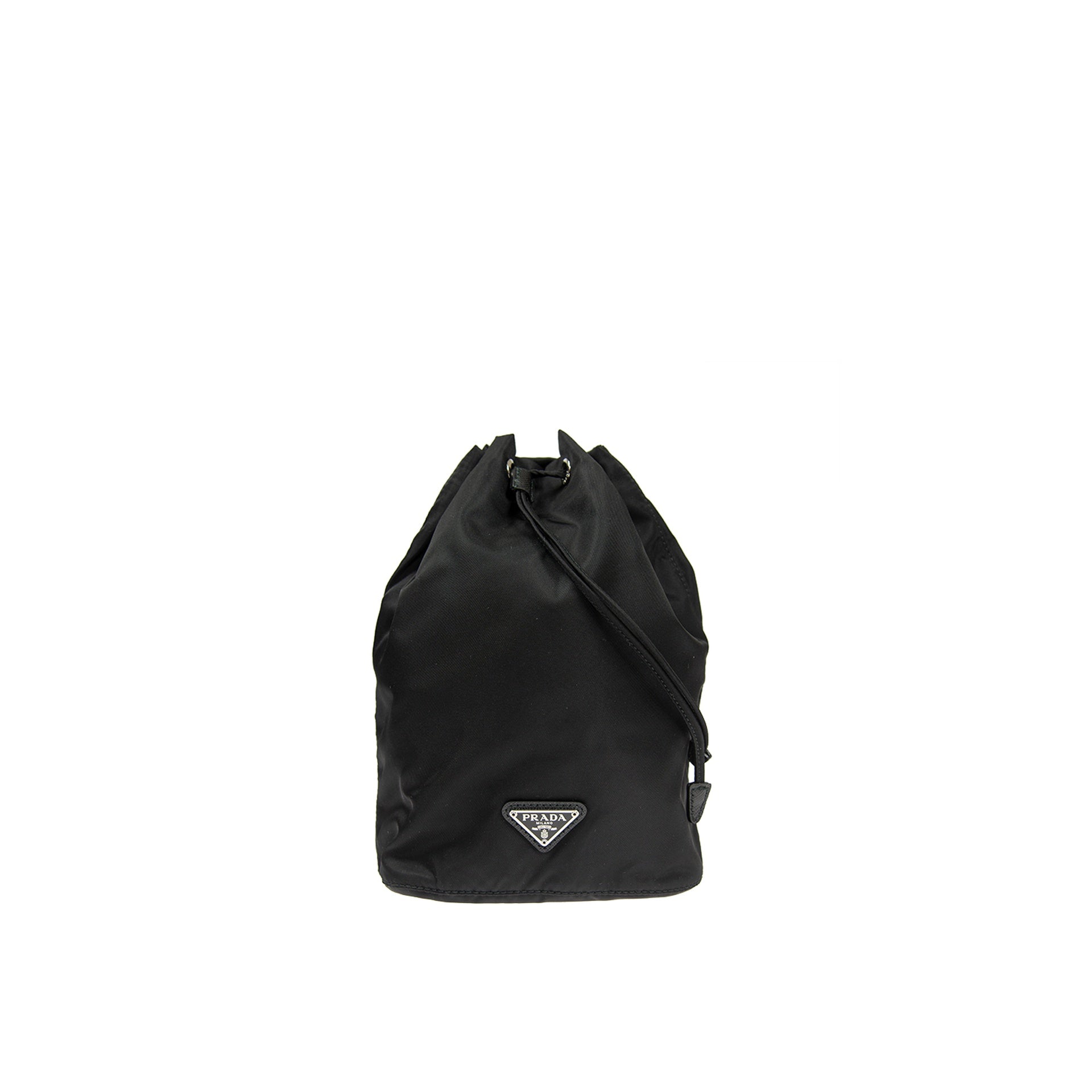 Prada Nylon And Leather Drawstring Pouch Women PRADA