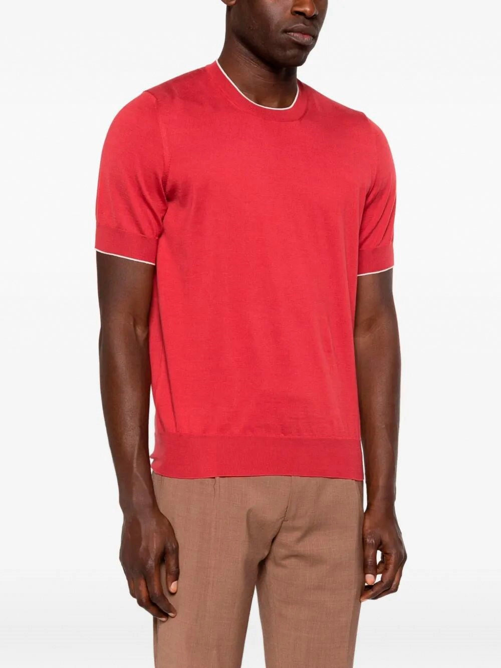 Brunello Cucinelli Men Cotton Lightweight Knit T-Shirt With Contrast Details BRUNELLO CUCINELLI