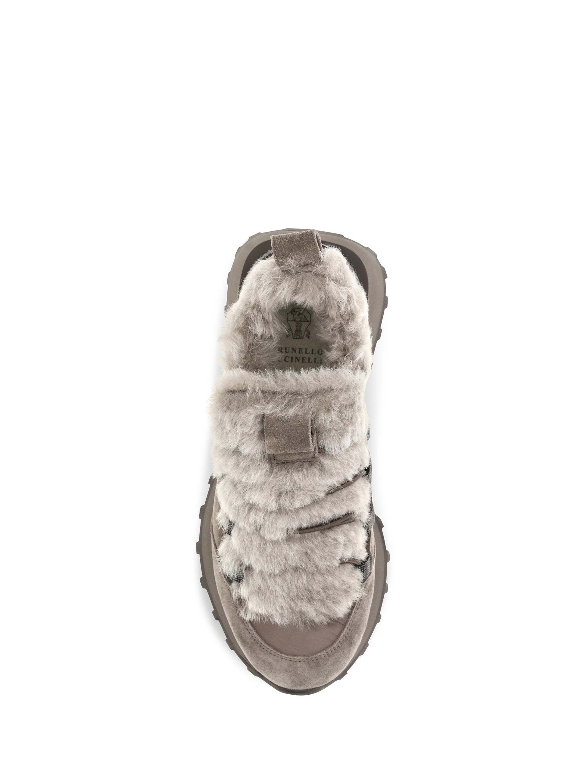 Brunello Cucinelli Women Suede And Tech Cotton Sneakers With Shearling Lining And Monili Detail BRUNELLO CUCINELLI