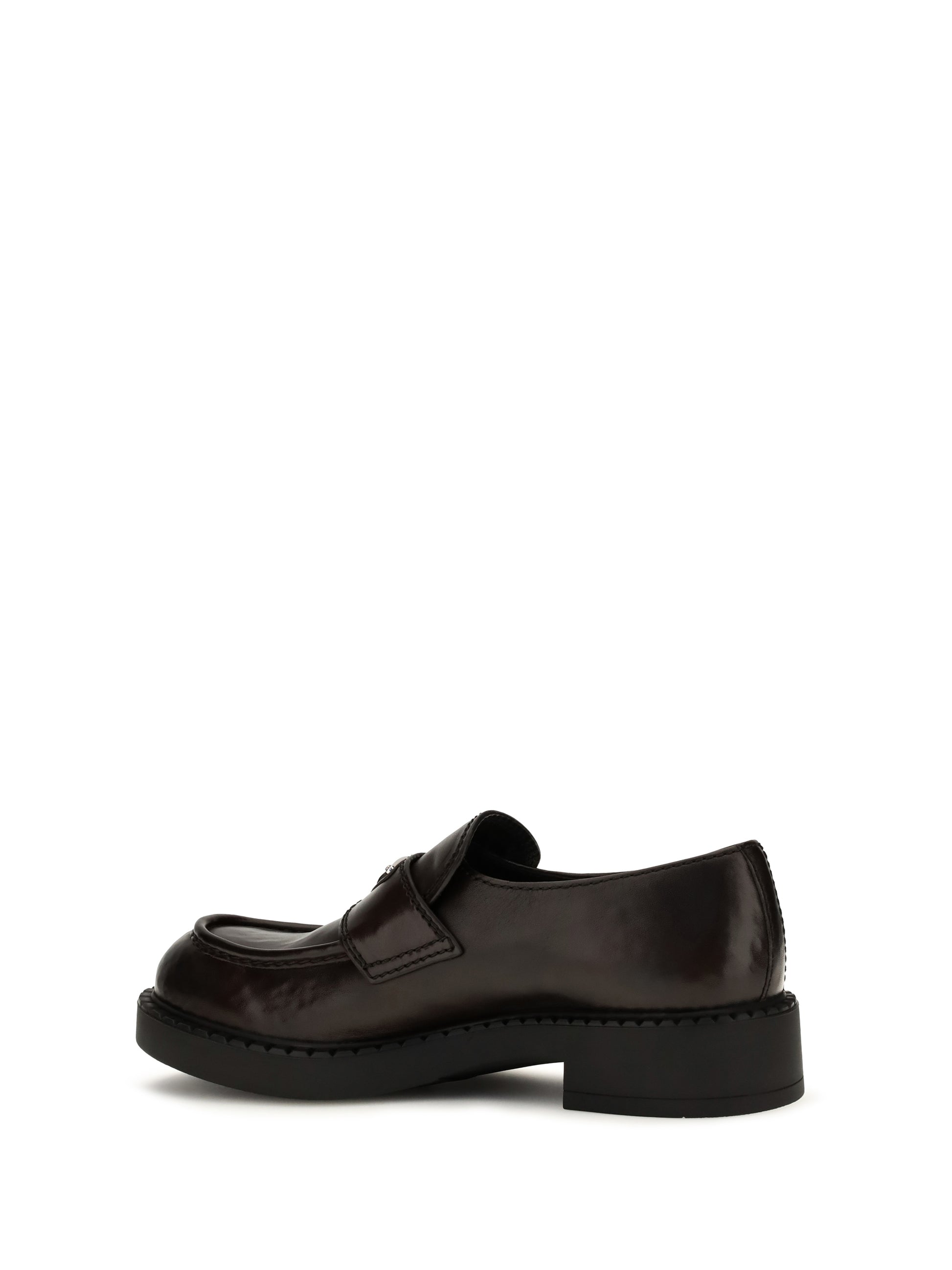 Prada Men Brushed Leather Loafers With Triangle Logo PRADA