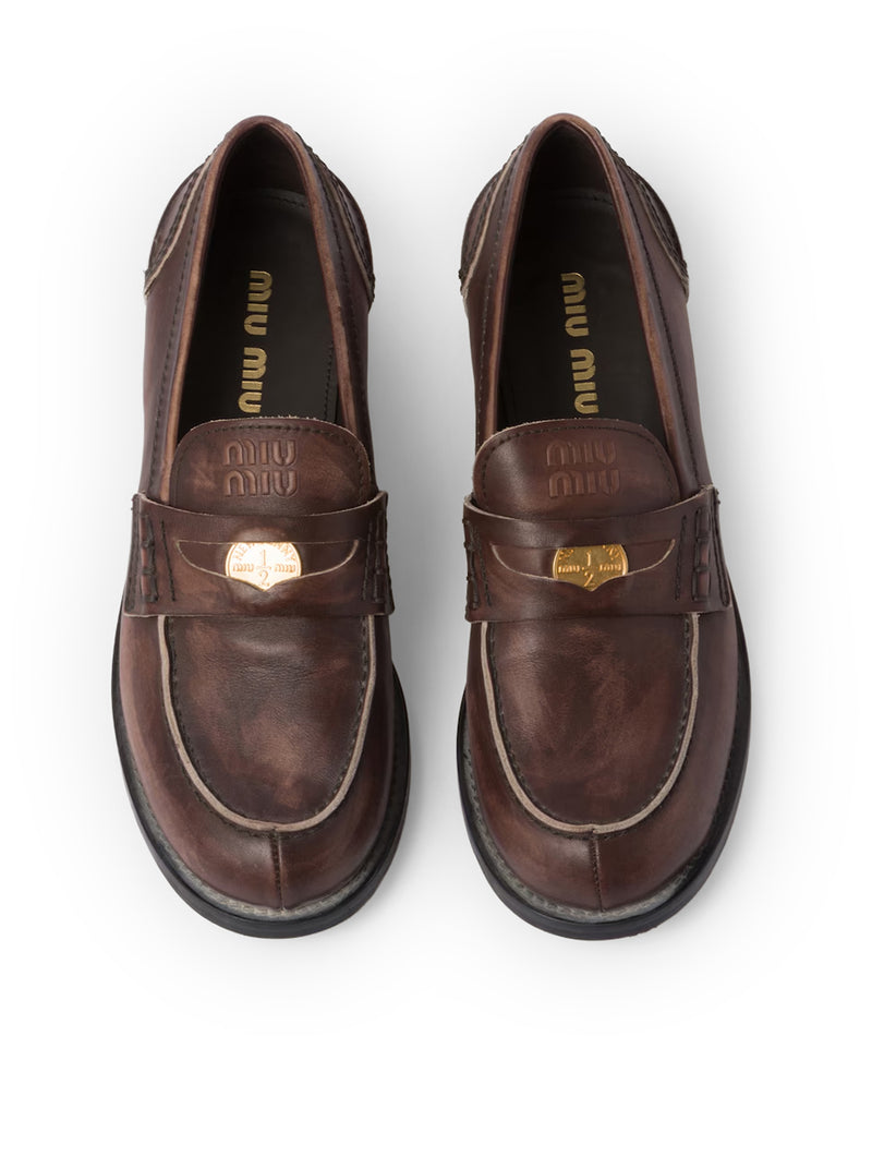 Miu Miu Women Vintage Effect Leather Loafers MIU MIU