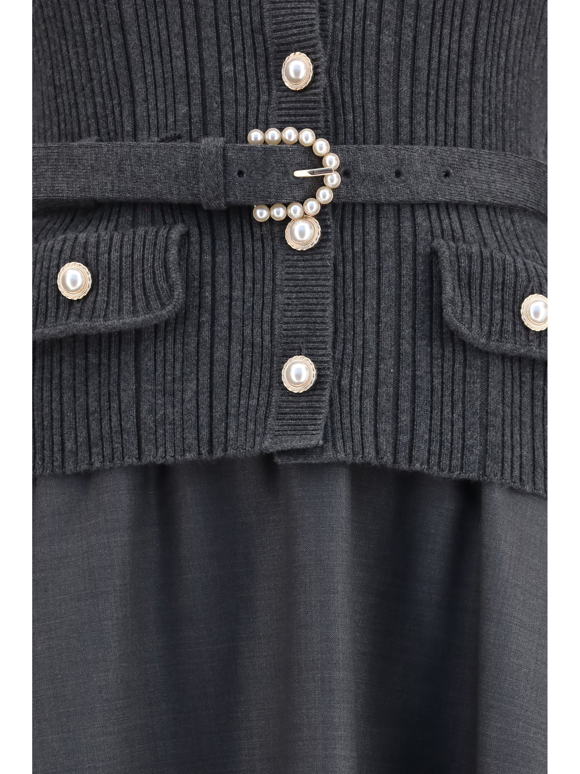 Self-Portrait Women Knit And Twill Midi Dress SELF-PORTRAIT