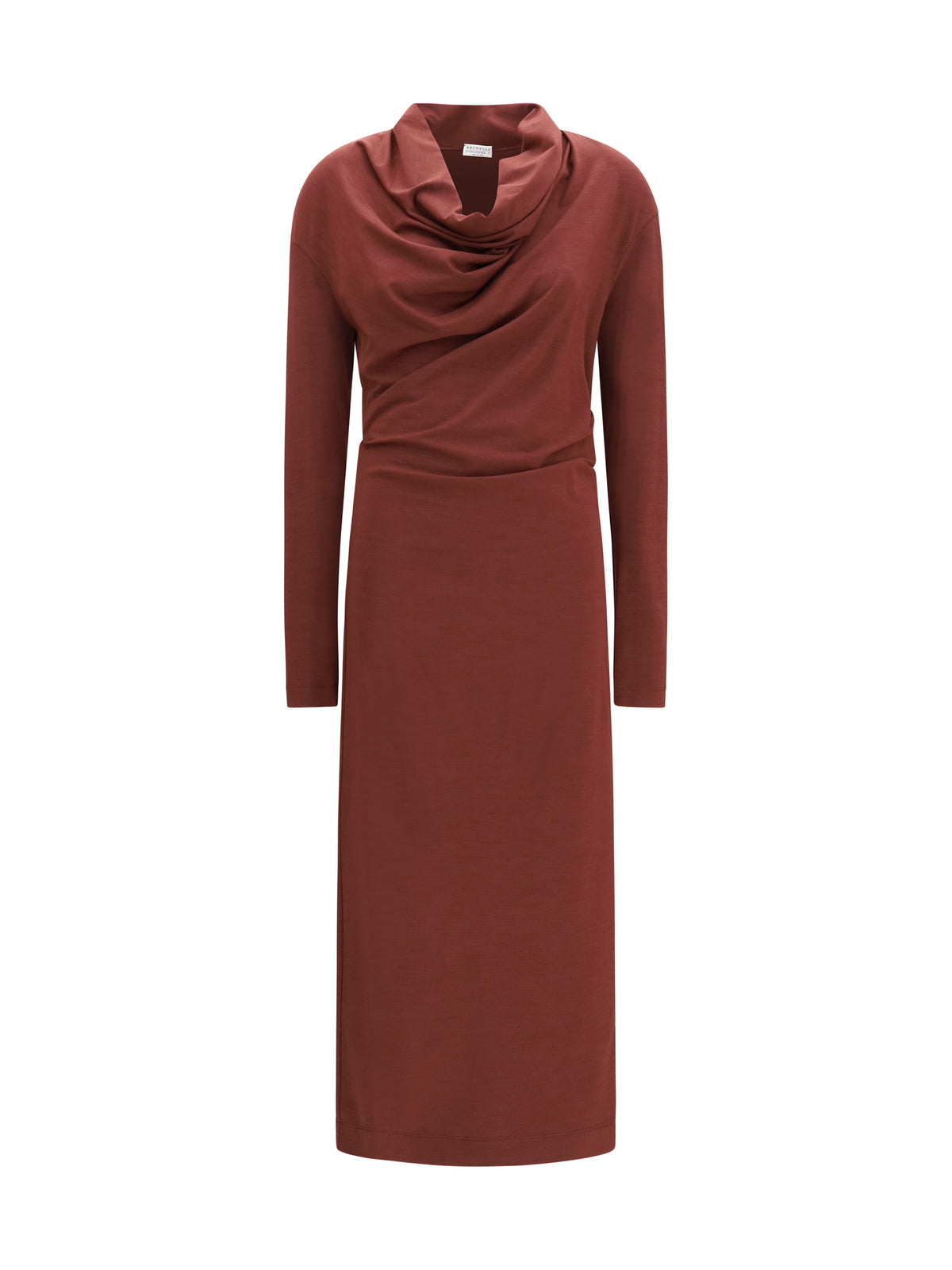 Brunello Cucinelli Women Techno Wool Jersey Draped Dress With Monili