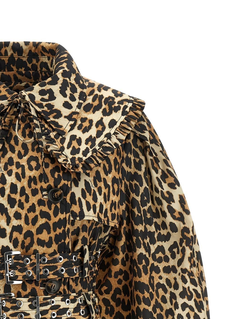 Ganni Women Short Duchesse Trench Coat With Animal Print GANNI