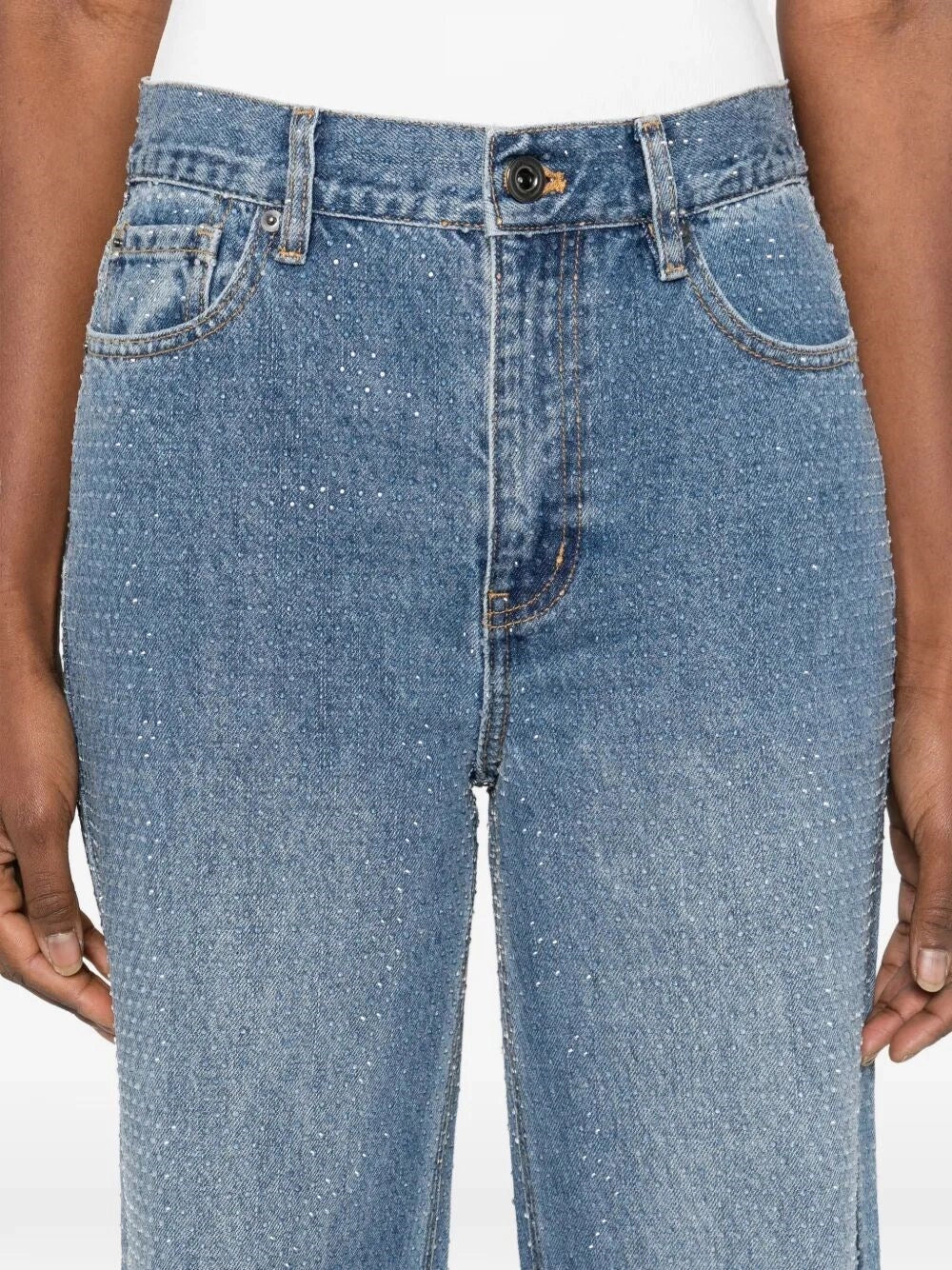 Self-Portrait Women Rhinestone Denim Straight Leg Jeans SELF-PORTRAIT