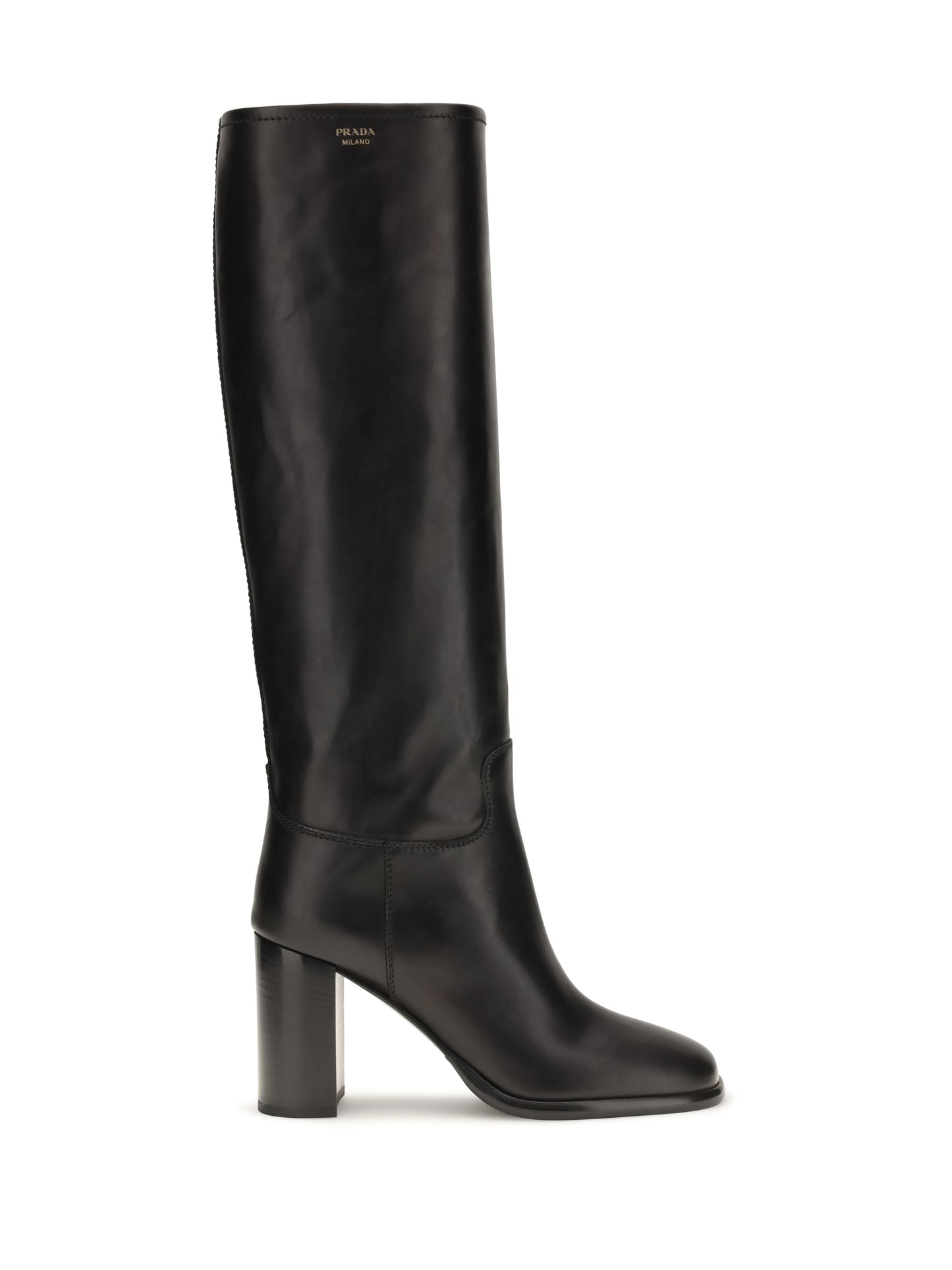 Prada Women High Leather Boots With Screen-Printed Logo PRADA